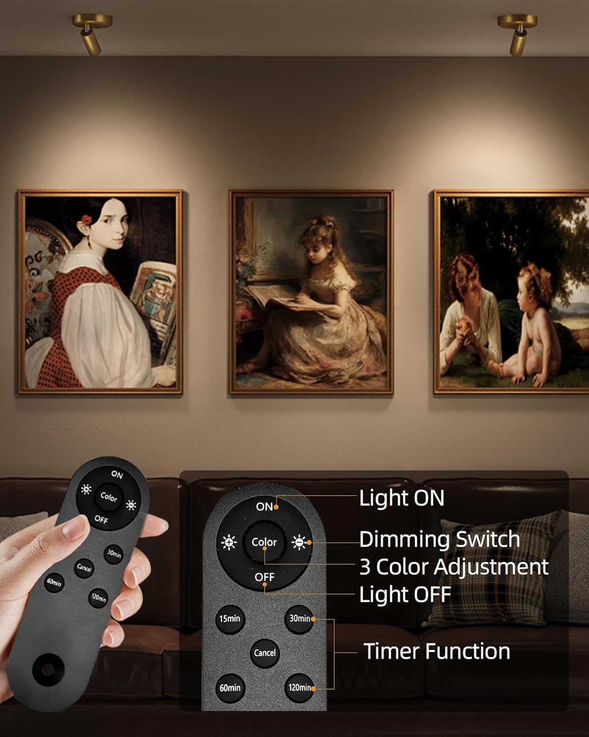 EZVALO LED Spotlight Indoor, 5500mAh Rechargeable Battery Uplighting Indoor, Wireless Mini Art Accent Spot Lights with Remote, for Plants Display Painting Dartboard Artwork Portrait Closet(4Pack-Gold)