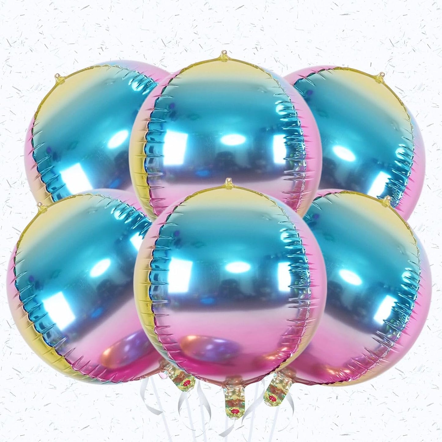 6Pcs Gradient Rainbow Round Foil Balloons,Giant 4D Round Ball Balloon 22 Inch for Wedding Birthday Engagement Gradient Party