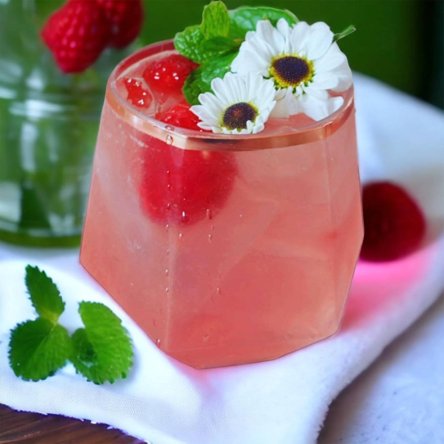 40 count Diamond Unbreakable Stemless Plastic Wine Champagne Whiskey Glasses Elegant Durable Disposable Indoor Outdoor Ideal for Home, Office, Bars, Wedding, 12 Ounce Cups Rose Gold Rim (Rose Gold)