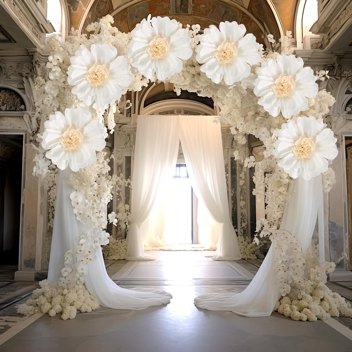 SUNBEAUTY 6 Pcs White Giant Paper Flowers Decorations 12" Large Tissue Artificial Crepe Paper Flowers for Party Wedding Wall Table Birthday Baby Shower Bridal Nursery Room Tea Party Backdrop Decor