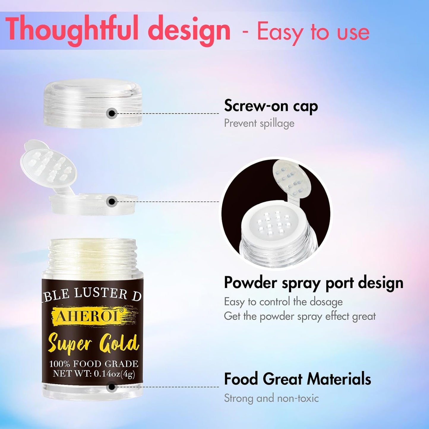 Aheroi Edible Glitter, 24 Colors Luster Dust Edible, Cocktail Glitter Luster Dust Sprinkles Drink Glitter Set, Shimmering Glitter Powder Glitter for Fondant Cake Chocolate Cocktail Candy（4g/0.14oz）