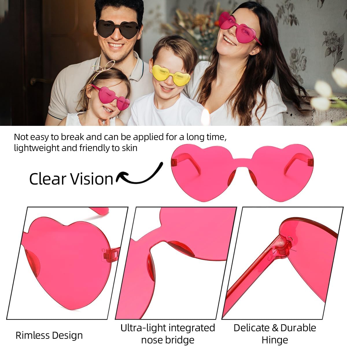 12/20/24 Pairs Heart Sunglasses for Women Men, Trendy Heart Shaped Rimless Transparent Sunglasses, Bachelorette Party