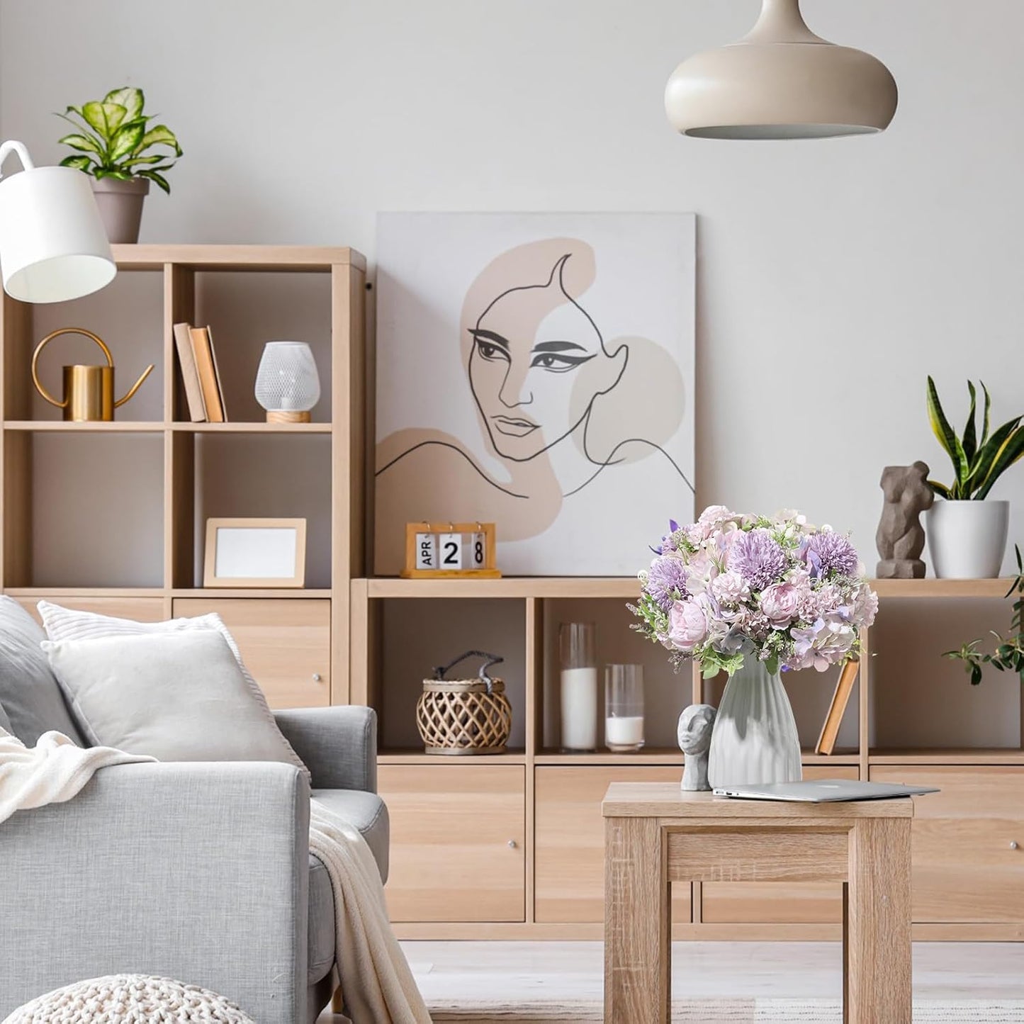 Tigeen Artificial Flowers Artificial Peonies Silk Flowers Faux Peony Fake Peony Silk Hydrangea Bouquet for Wedding Table Centerpiece Floral Vase Decor(Light Purple,12 Bundles)