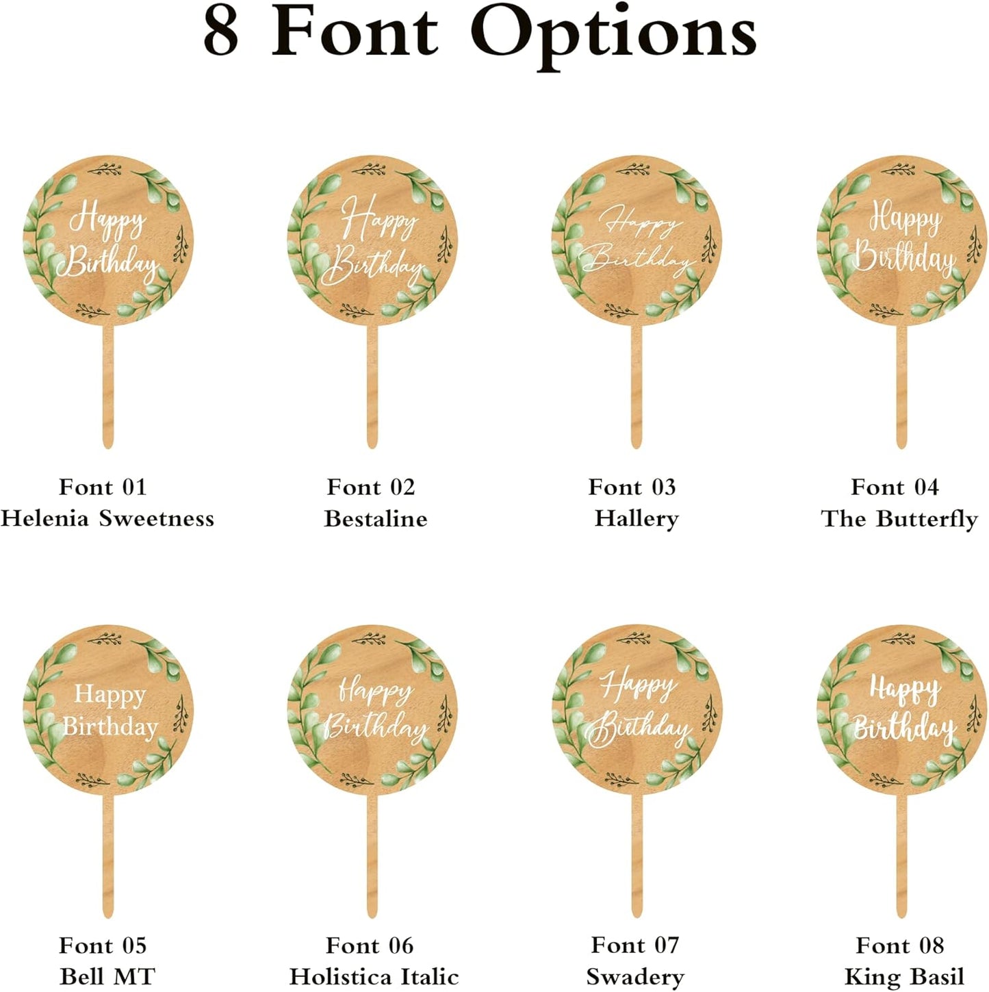 Custom Cupcake Toppers Cake Decorations in Wood for Wedding Engagement Baby Shower Birthday Party etc. (Design B / 36 PCS)