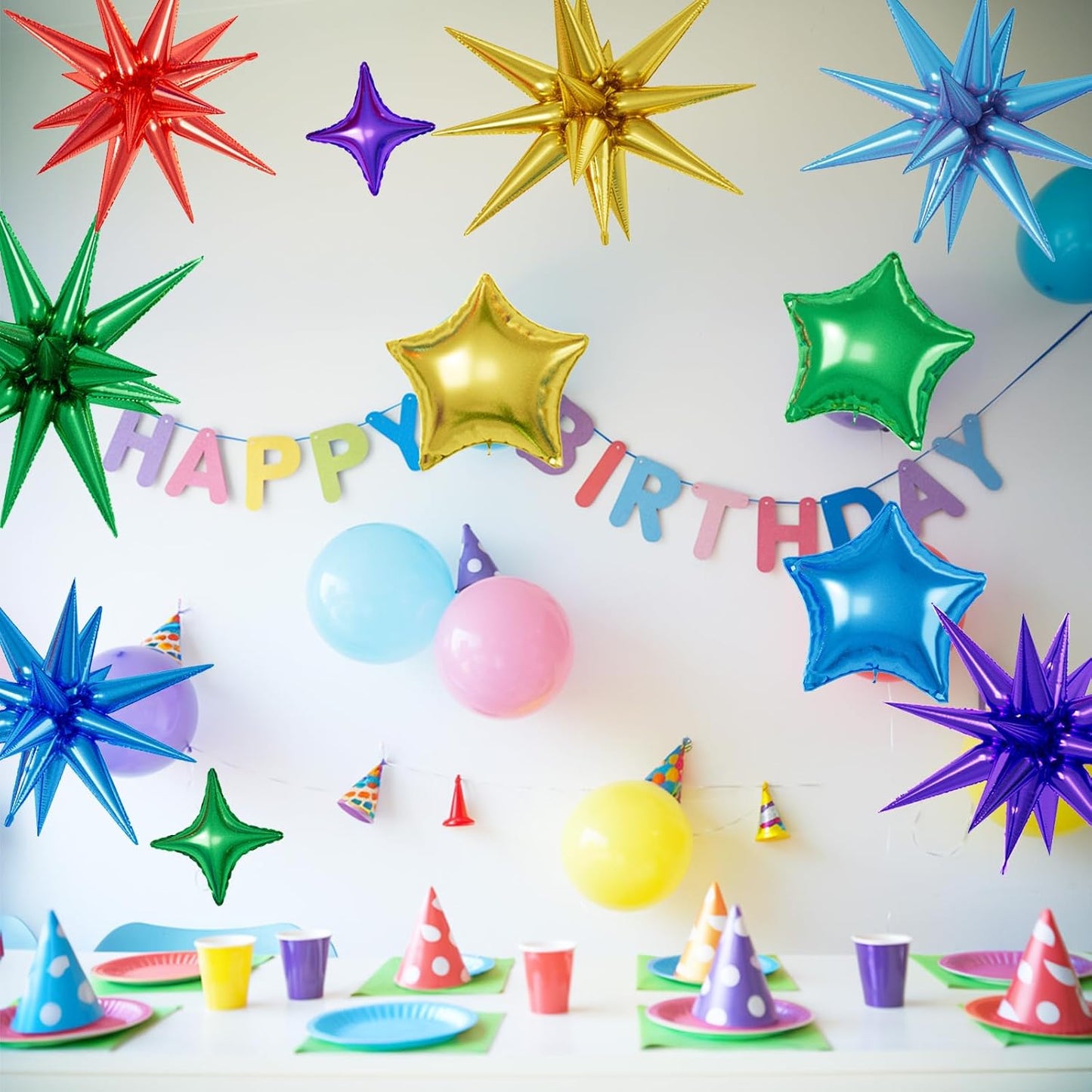 16 Pcs Colorful Star Balloons, 22/18/10 Inch Foil Rainbow Balloons, Red Blue Gold Purple Green Balloon for Kids Boy Girl Birthday Wedding Baby Shower Party Decorations