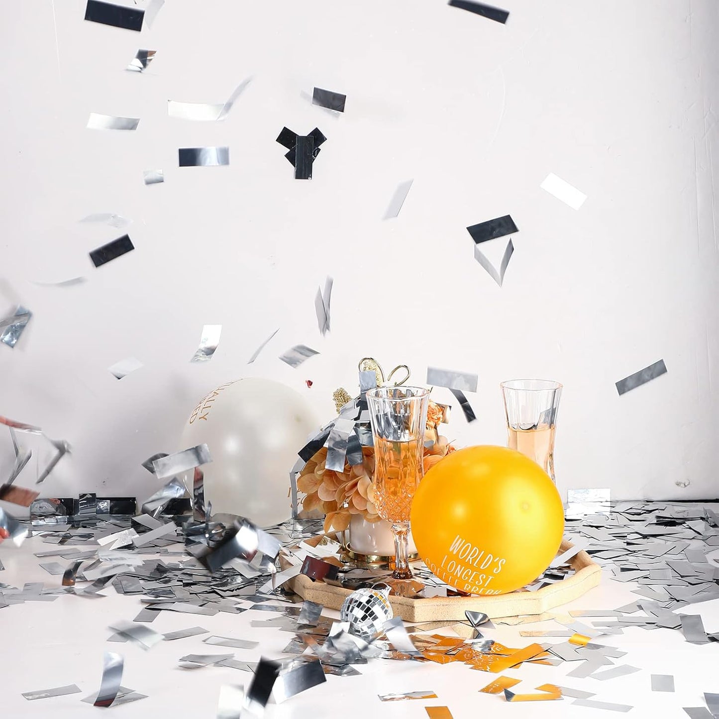 Sumind 200 Grams Gold Silver Large Metallic Confetti Rose Glitter Throwable Table Scatter Foil Confetti for Wedding Birthday Party Baby Shower Graduation Christmas Celebrations(Silver)