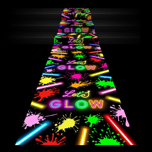 Haull 118 x 39 Inch Neon Light up Dance Floor Glow in The Dark Runner UV Reactive Blacklight Floor Aisle Runner Decor Wall Props for 80s 90s Neon Birthday Party Decorations(Let's Glow)