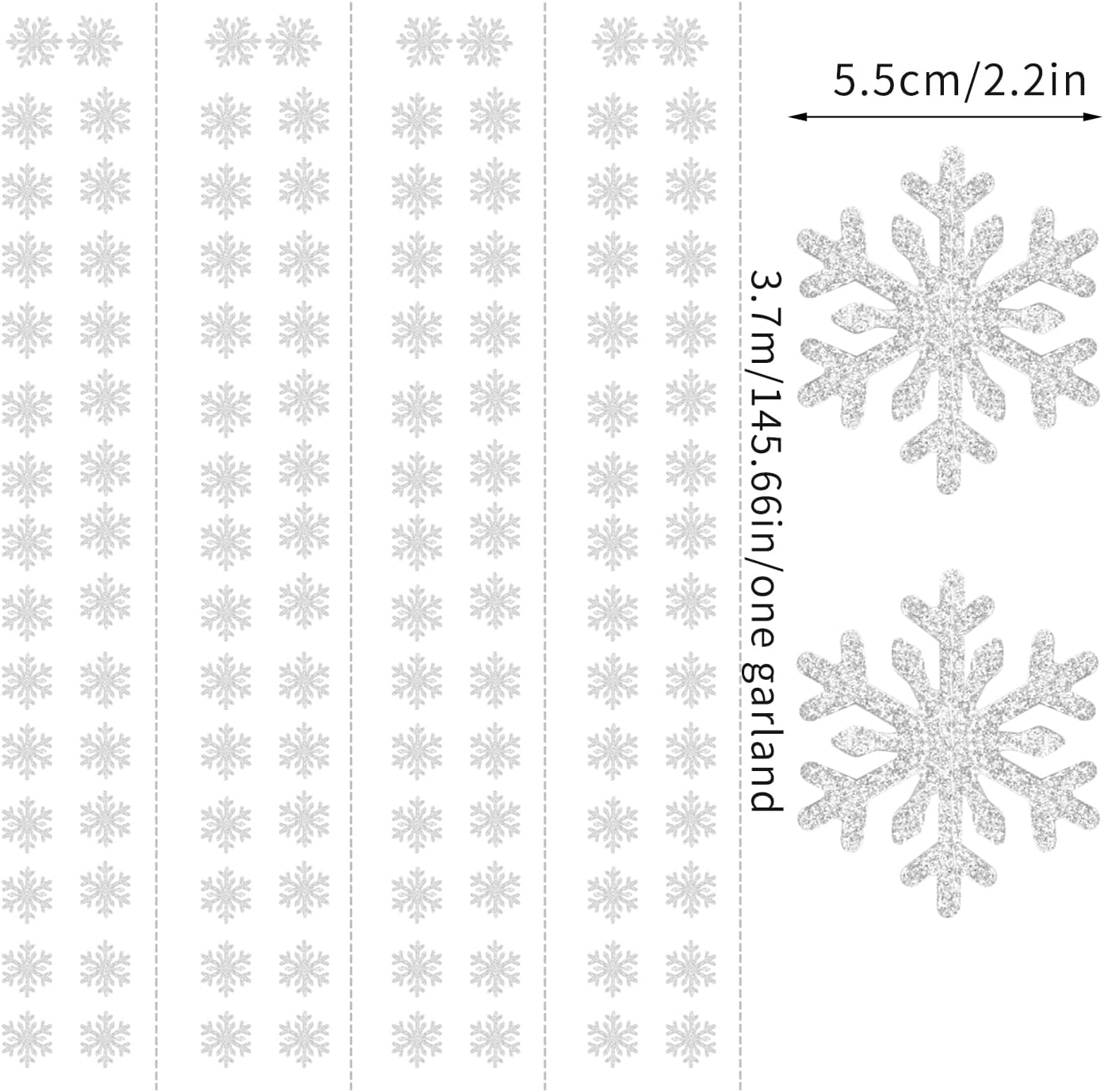 Snowflake-Snow Silver Christmas Party-Decoration Garland - 52ft Frozen Winter Wonderland Ornaments Hanging Paper Streamers,New Years Birthday Baby Shower Wedding Holiday Ceiling Decor Hugfond