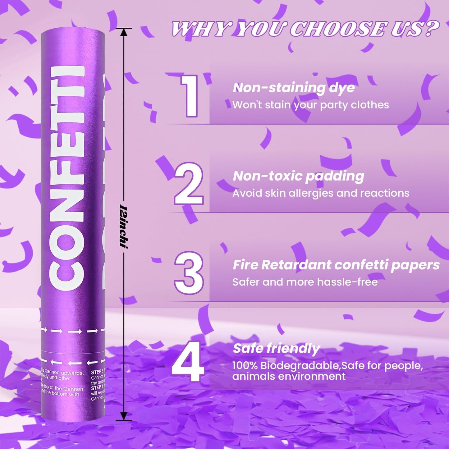 Confetti Cannon 12Pack Purple Biodegradable Cannon Poopers 12Inch Purple Party Poppers Confetti Cannon for Celebrate Wedding Birthday Graduation Baby Shower Christmas New Year