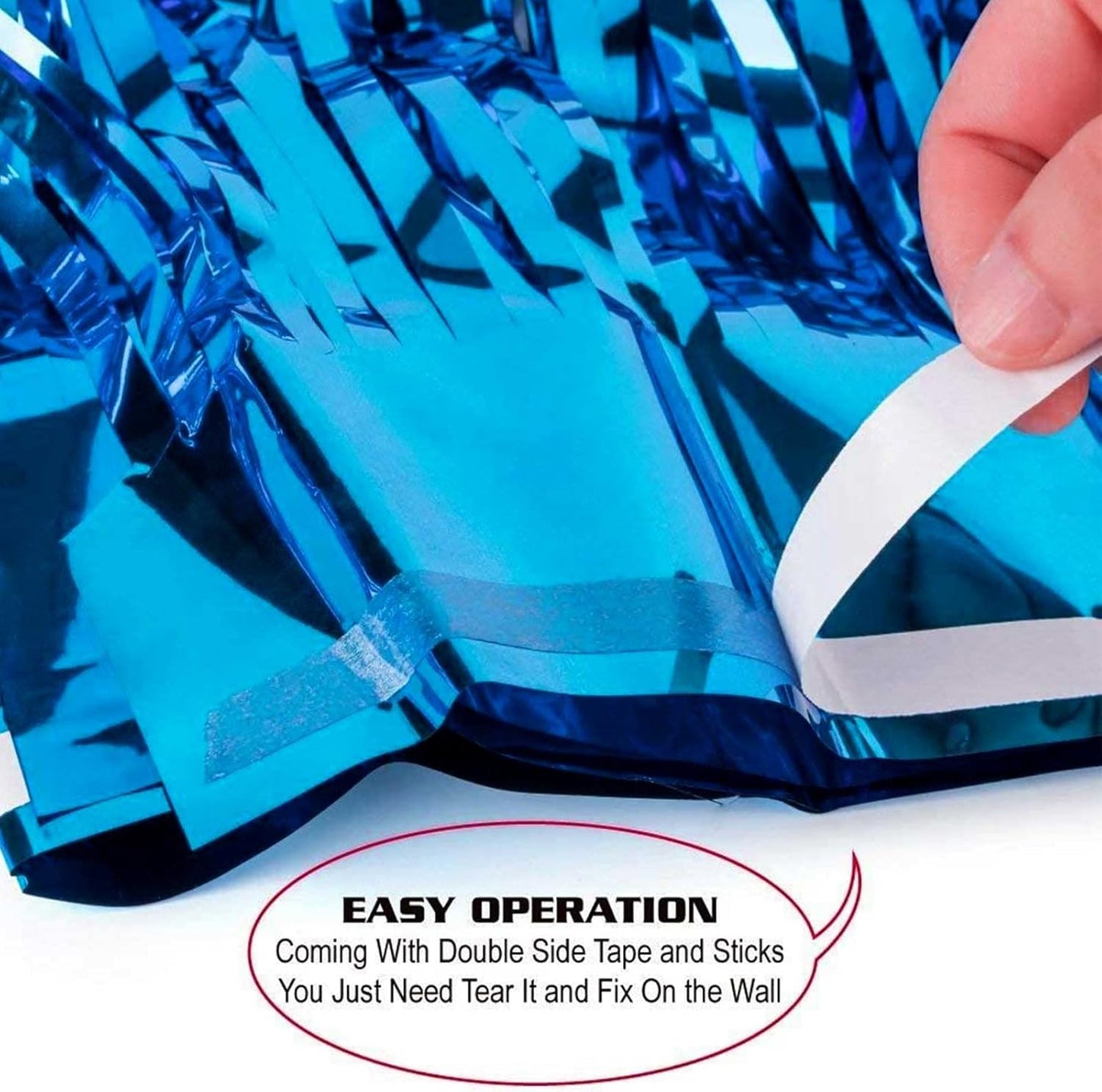 4 Pack Lake Blue Foil Fringe Curtain Backdrop, 3.3Ft x 9.8Ft Metallic Tinsel Foil Fringe Streamers Curtains for Photo Booth, Wedding, Thanksgiving, Birthday, Christmas, Halloween Party Decoration