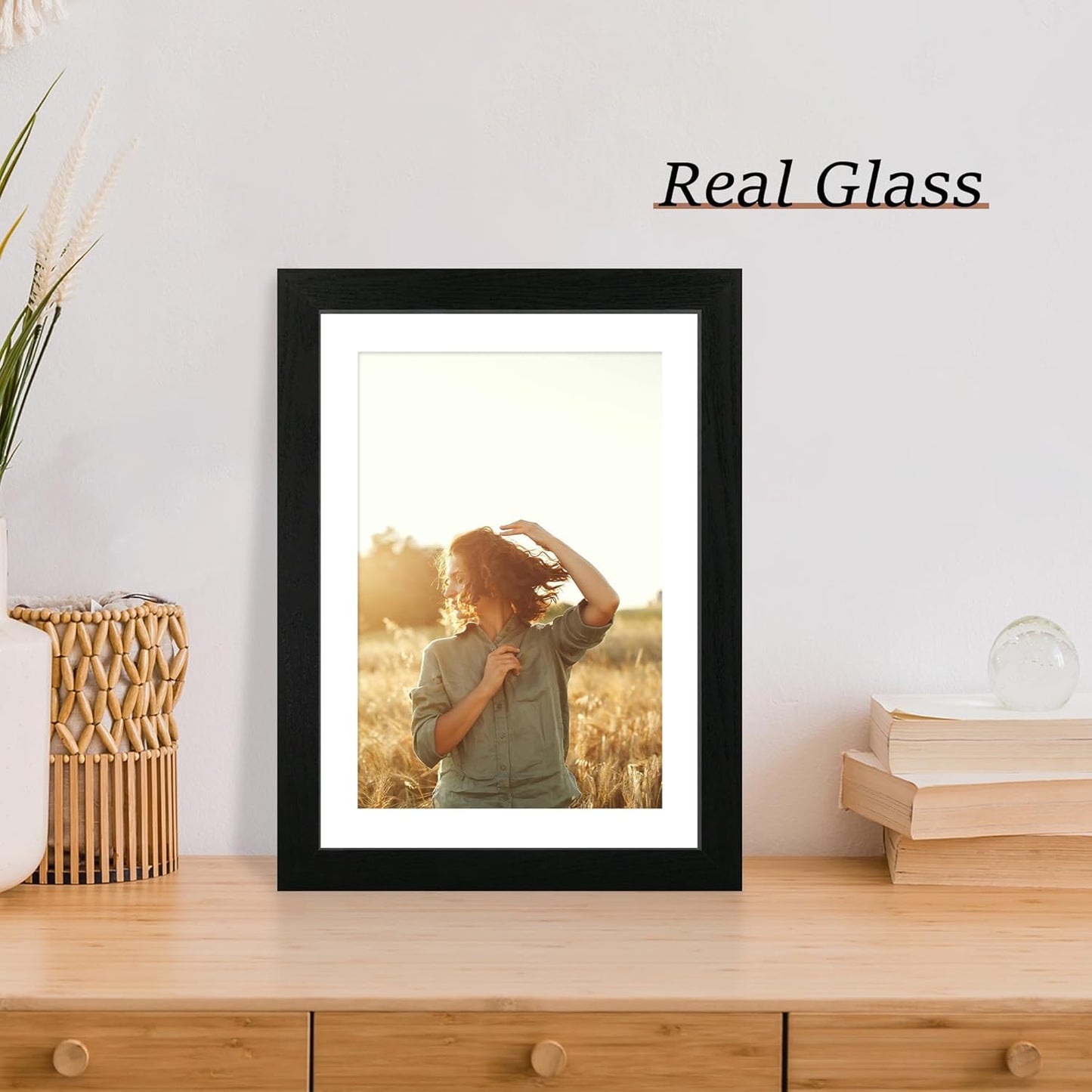 10x14 Picture Frame Set of 4 with Tempered Glass, Display 8x12 Picture with Mat or 10 x 14 Without Mat, Mixed Color Wood Photo Frames for Wall Mounting