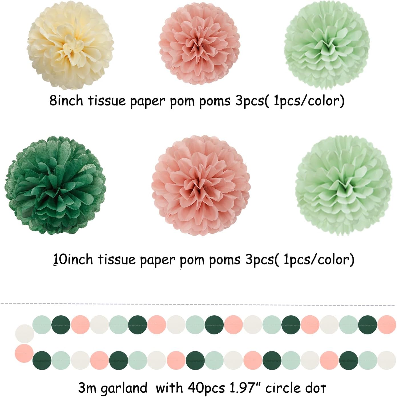 Sage-Olive Green Pink-Beige Boho Party Decorations -23pcs Rustic Neutral Wedding Paper Tissue Pom Poms Streamers,Tassel Garland Banner,Birthday Baby Bridal Shower Engagement Decor Lasting Surprise