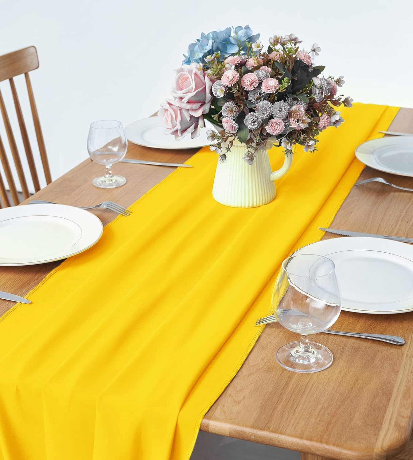 2 Pack 10Ft Chiffon Yellow Table Runner Sheer 29x120 Inch for Romantic Wedding Decor Bridal & Baby Shower Birthday Rustic Party Decoration