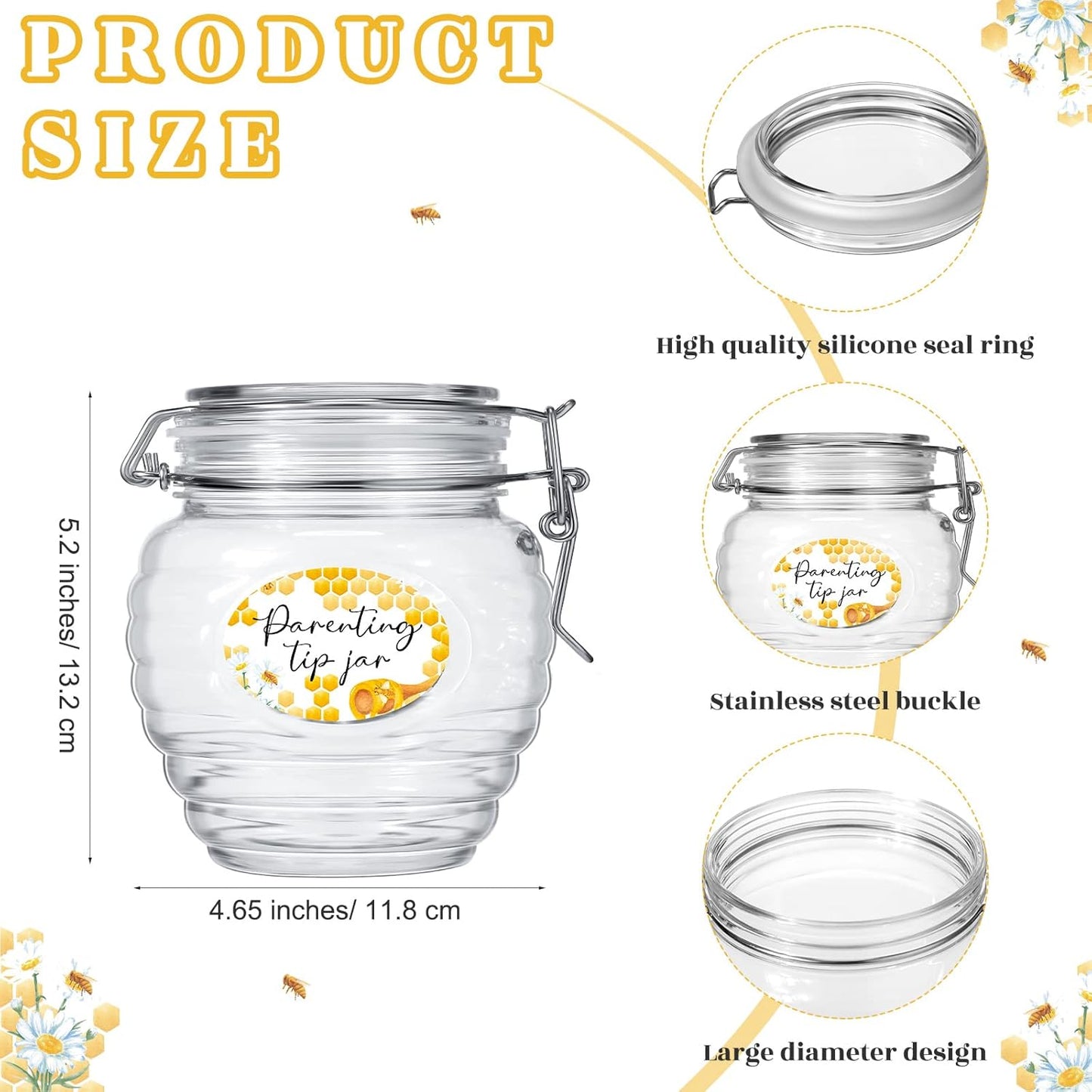 Roowest Baby Shower to Baby Advice Cards for New Parents to Be - Tip Jar Sign for New Parents 60 Parenting Advice Cards 10 HB Pencils 2 Cute Stickers 1 Pet Bottle for Guests Games(Honey)