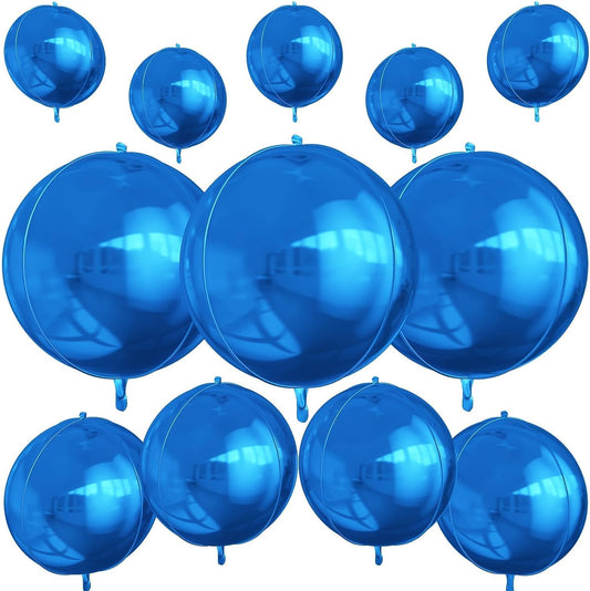 12Pcs Dark Blue Round Foil Balloons, 22" 15" 10" 4D Helium Ball Balloon, Metallic Blue Foil Balloon for Birthday Graduation Wedding Anniversary New Year Eve Disco Prom Party Decorations