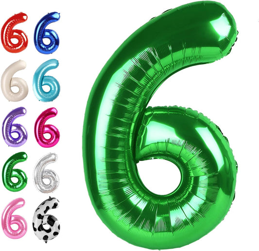 40 Inch Green Mylar Foil Number 6 Birthday Balloon, Digital Balloons for 6 16 Boy Girl Party Decorations Supplies, Big Helium Balloon Numbers for 26 36 46 60 Men Women Anniversary