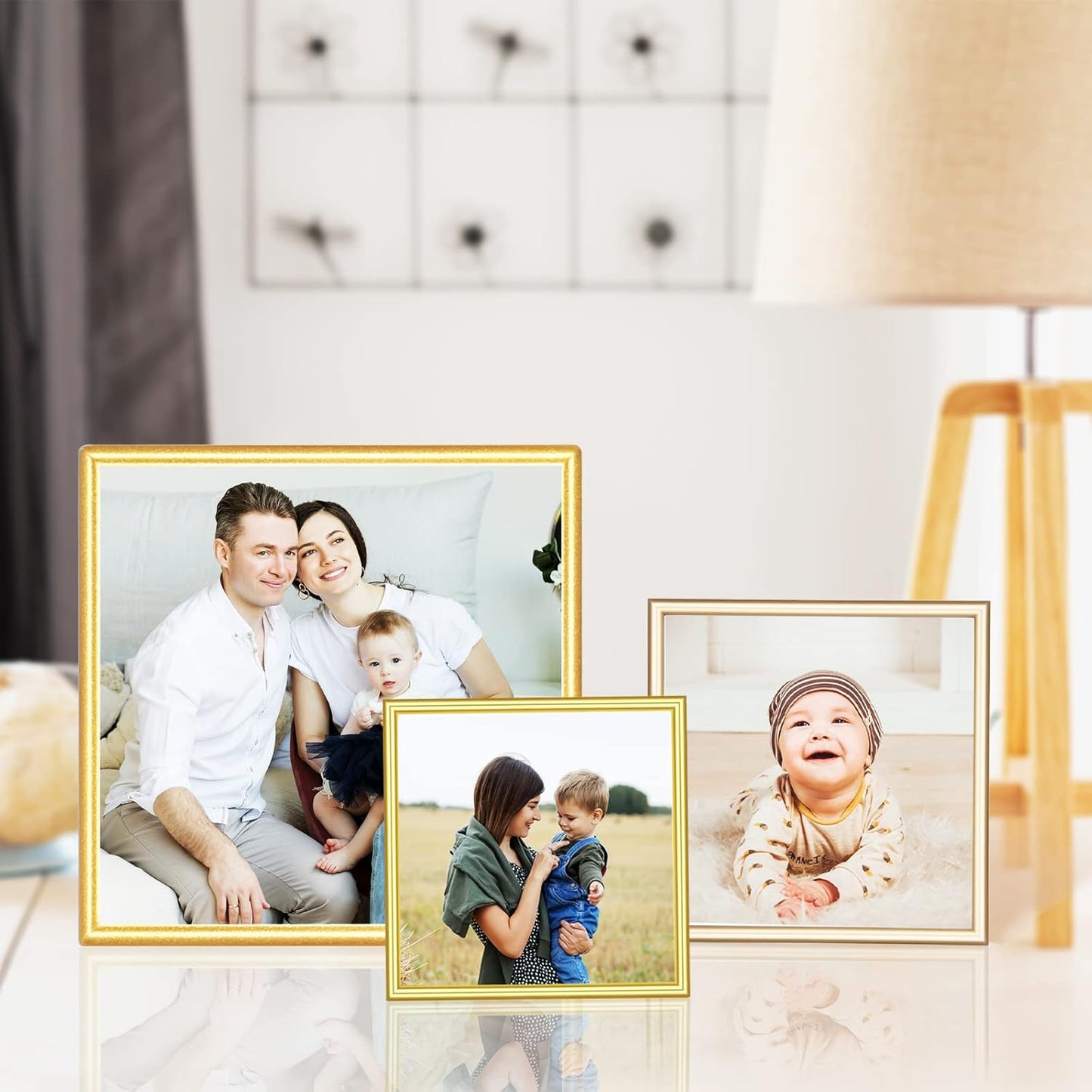 4x4 Picture Frames Gold - Brushed Brass Modern Simple Thin Aluminum Metal Square Photo Frame with HD Real Glass, Display for Tabletop and Wall Collage, 2 Pack