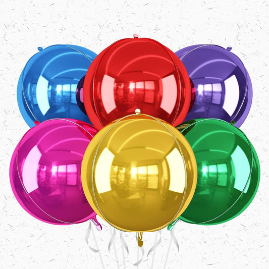 6Pcs Colorful Round Foil Balloons,Giant 4D Round Ball Balloon,22 Inch Large Balloons for Birthday Wedding Baby Shower Anniversary Engagement Party Decorations