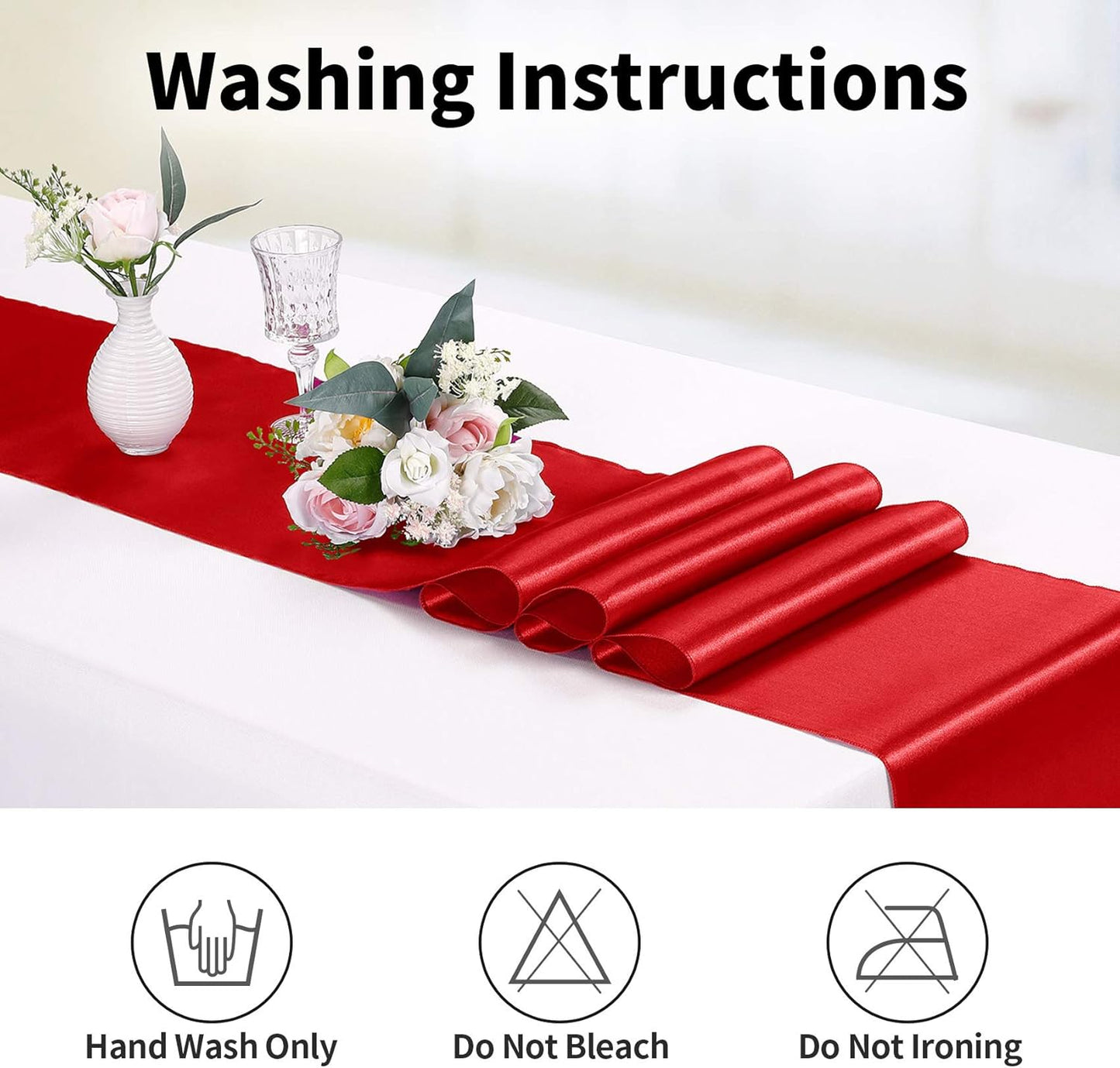 15-Pack Satin Table Runner Red 12 x 108 inches Long, Table Runners for Wedding, Birthday Parties, Banquets Decorations（15 Pack, 12x108 Inch, Red）