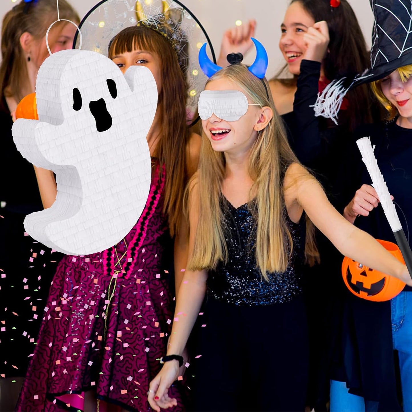 Ghost Pinata Halloween Pinata with Stick and Blindfold Holidays Decorations for Halloween Party Supplies Kids Birthday Game Parties Ghost Themed Fillable