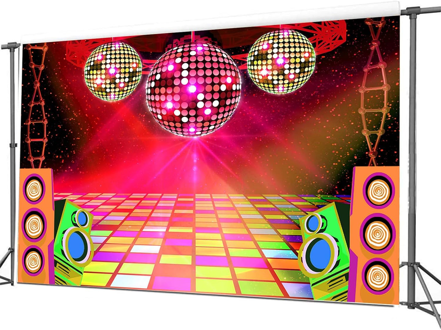 Dance Party Backdrop Retro 80s 90s Theme Stage Dance Ball Music Birthday Party Decoration DJ Photography Background 6 x 4 ft for Baby Shower Picture Photo Shoot Polyester Fabric, Red