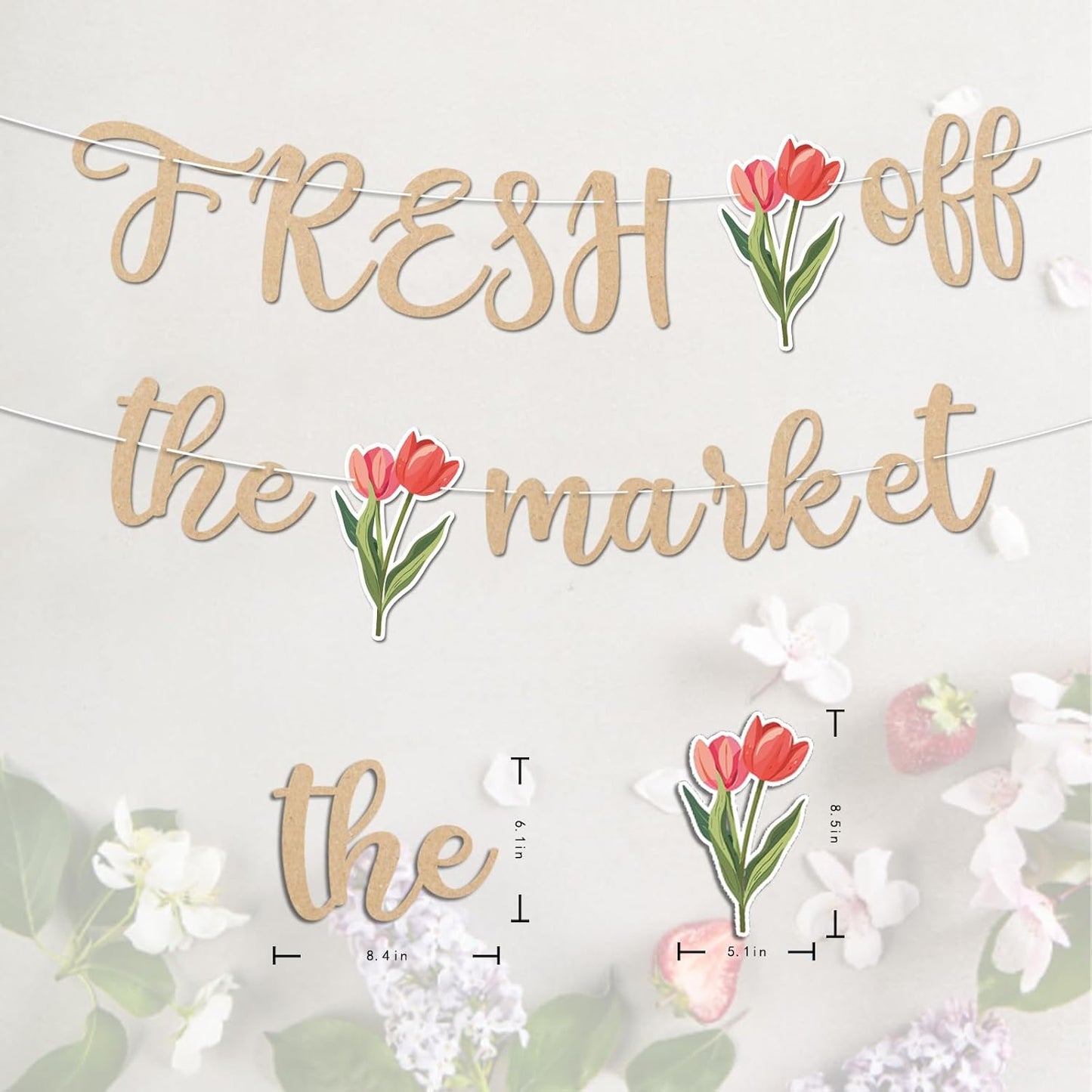 Fresh Off The Market Bridal Shower Banner, Vintage Farmers Market Floral Theme Wedding Banner for Bachelorette Wedding Engagement Party Decorations Supplies, No DIY.