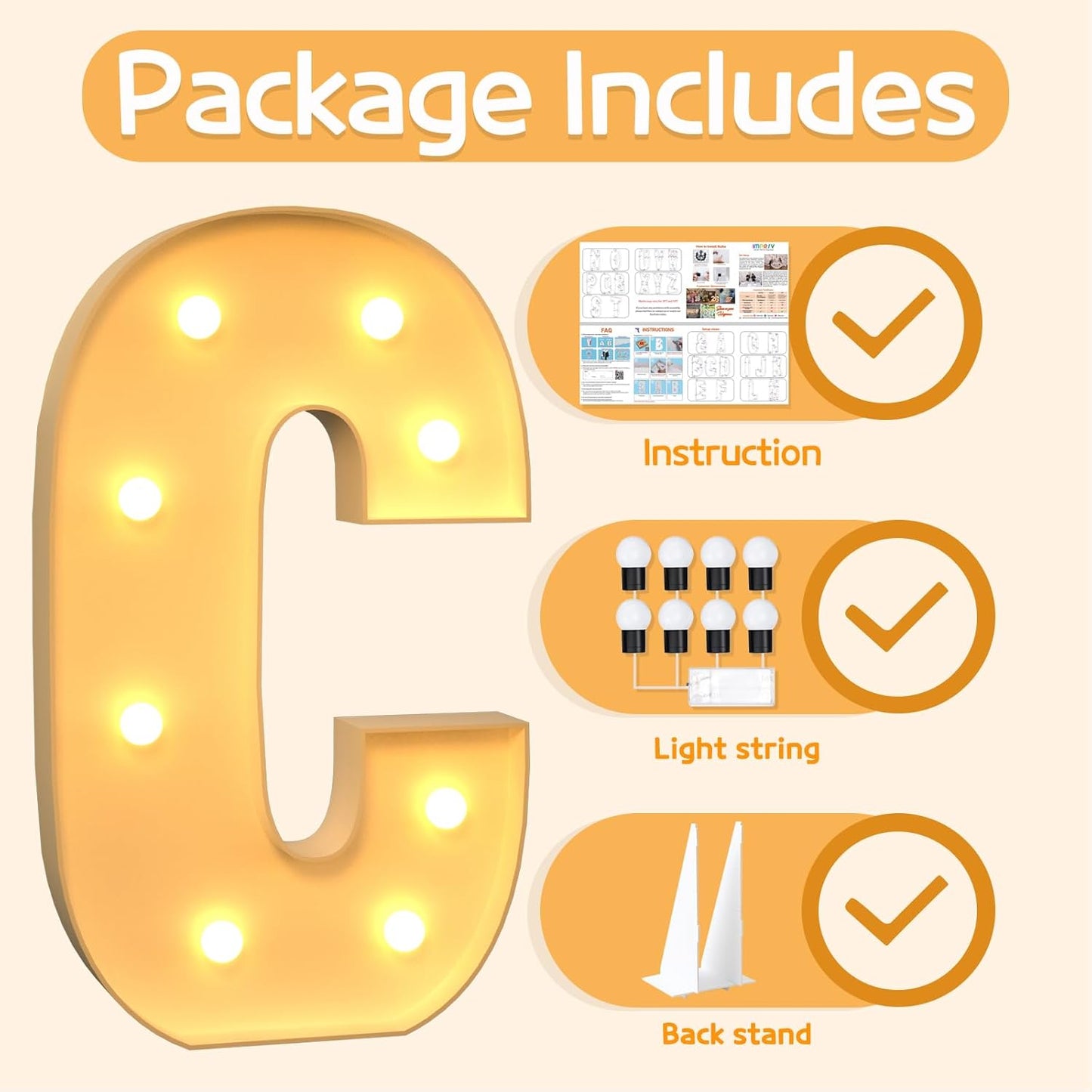 Marquee Letters 3 Feet Tall Large Light Up Letters C Happy Birthday Decorations Marry Me Engagement Party Decor Yellow Light Birthday Decorations Balloon Arch Kit Foam Sign C