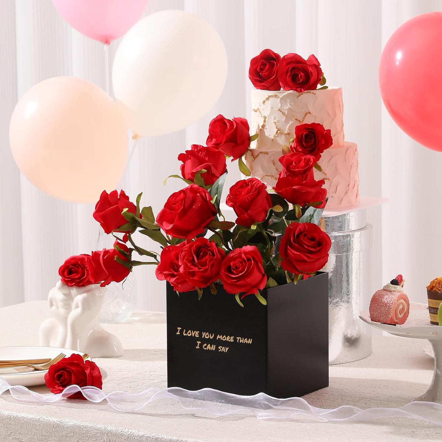 Tifuly 12 Pcs Red Roses Artificial Flowers,Realistic Long Stem Fake Silk Roses Bouquet for Party Home Wedding Centerpiece Office Decor