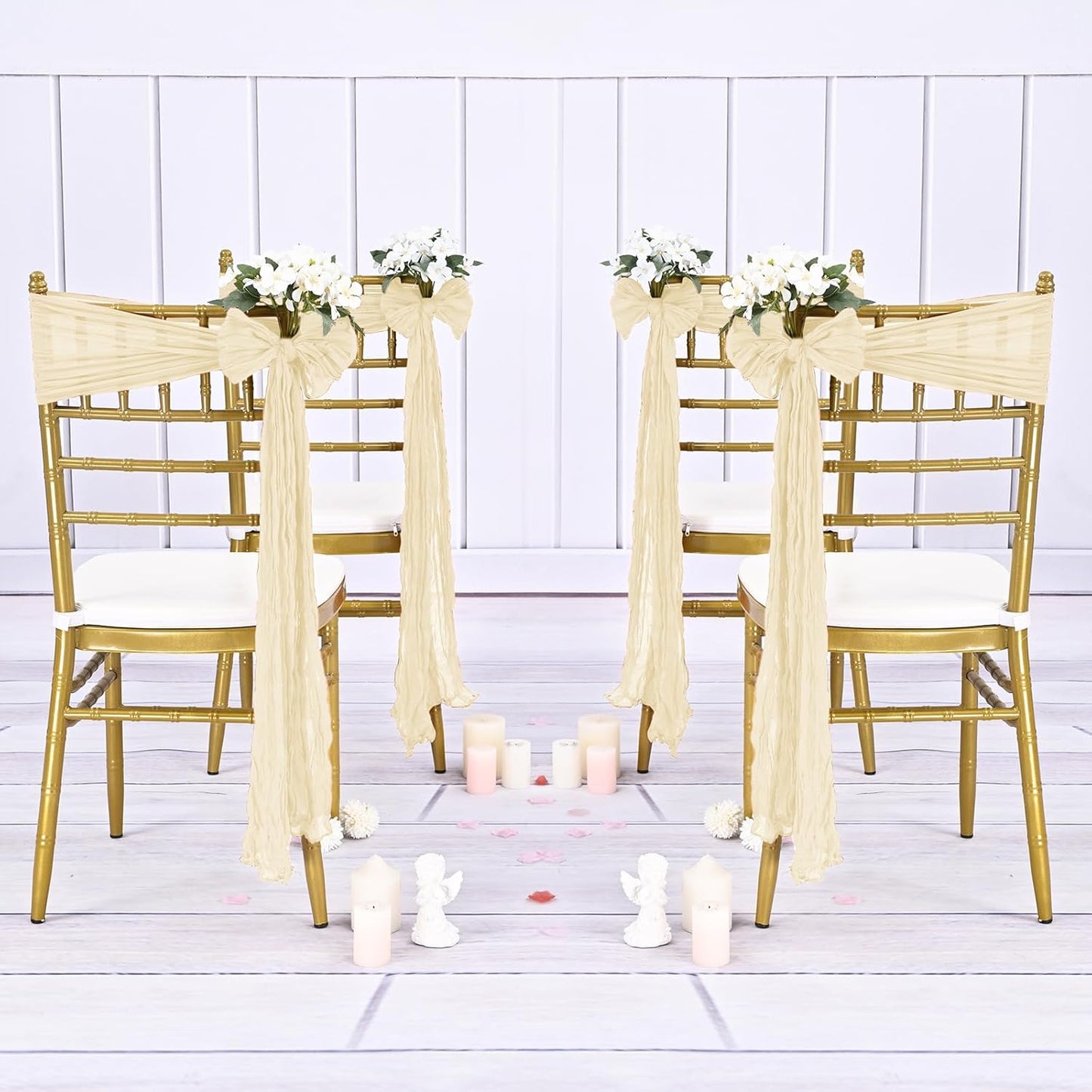 36 Pcs Ivory Cheesecloth Chair Sashes, 16 x 108 inch Gauze Fabric Washable Chair Sashes Bows Designed for Aisle Decorations Universal Chair Cover Decor for Wedding Reception Party Banquet