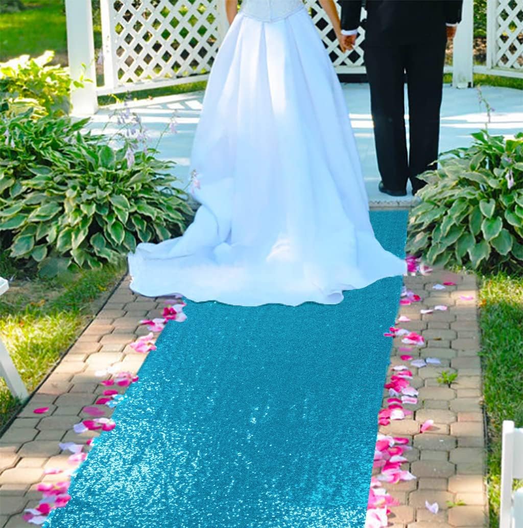 ShinyBeauty 4ftx15ft Turquoise Sequin Aisle Runner | Glitter Wedding Rug Runner | Sparkle Carpet Floor Runners for Parties and Events