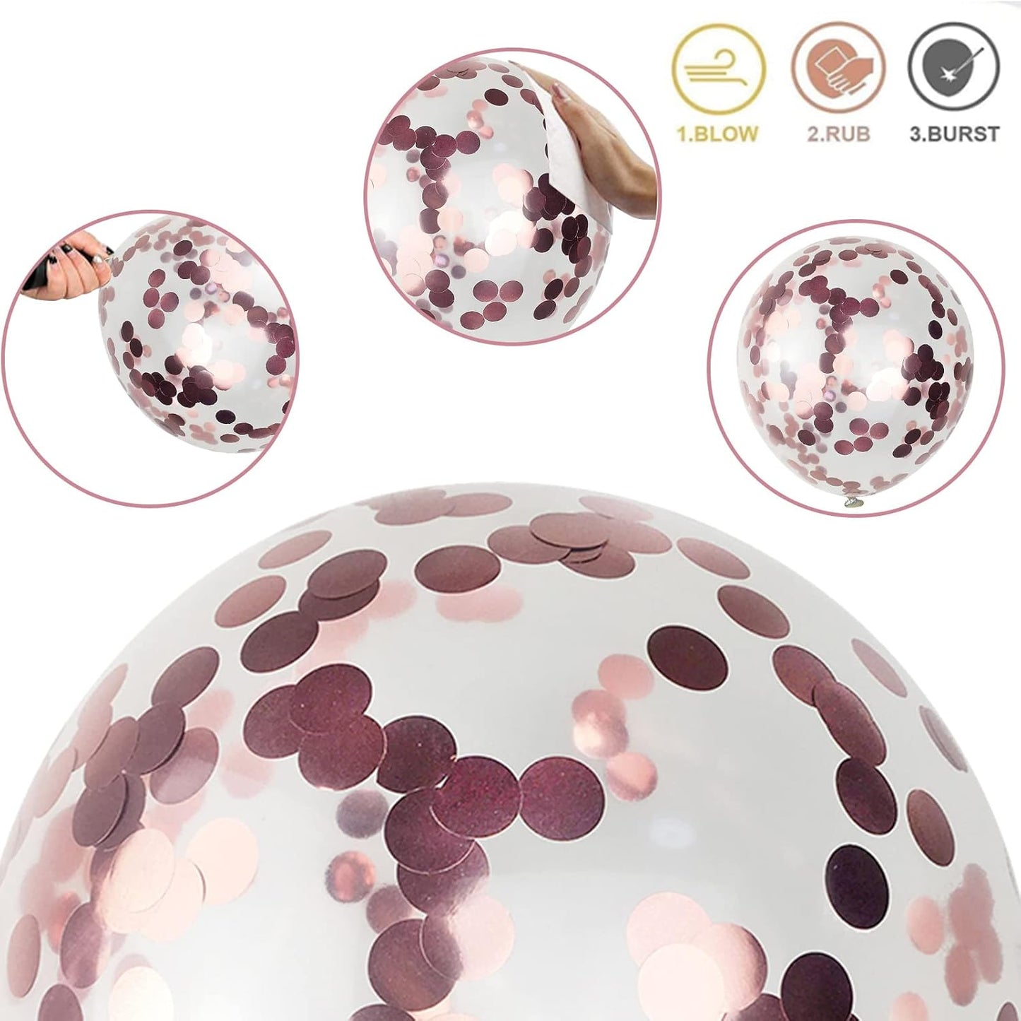 Metallic Rose Gold & Black Pearl Balloons - 60 Pcs Matte Latex Confetti Balloons for Women, Girls, Baby Showers & Weddings