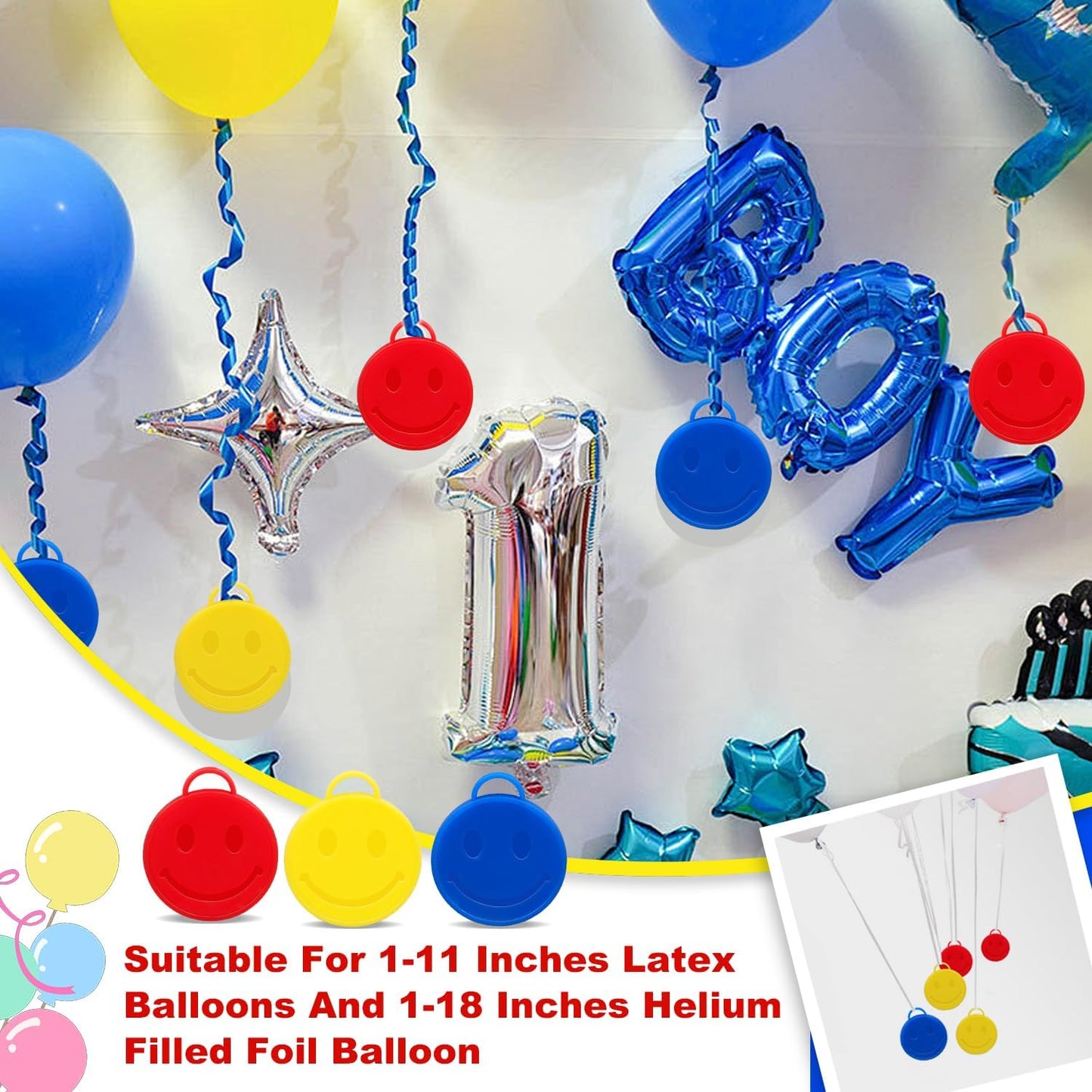 45PCS Balloon Weights Colorful Plastic Heavy Balloon Pendants Wedding Birthday Party Balloons Accessories For Helium Balloon Decoration (Happy)