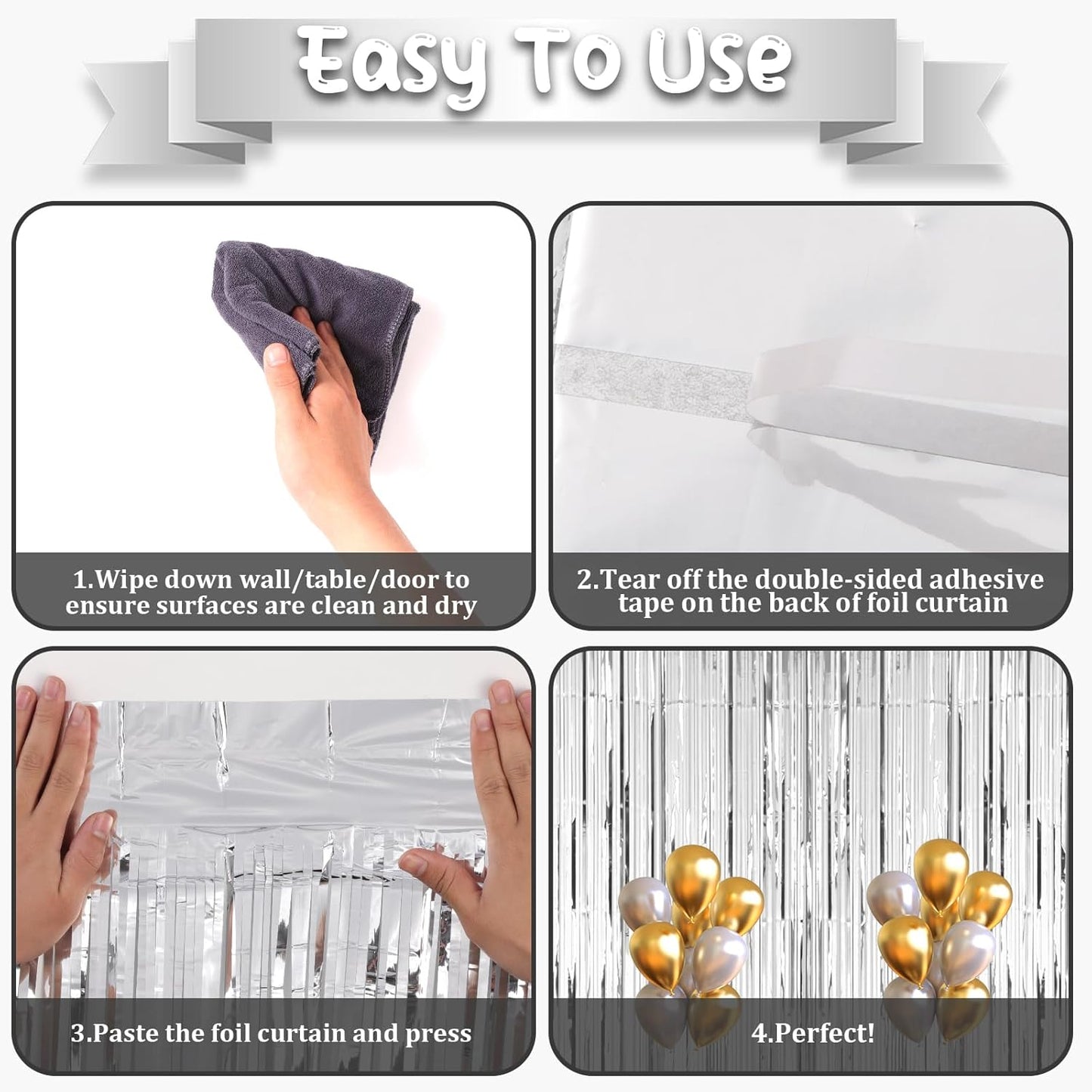 2 Pack Silver Tinsel Foil Fringe Curtains, Silver Party Decorations, Metallic Tinsel Party Streamers Backdrop for Birthday Baby Shower Graduation Wedding Bachelorette Party Decorations