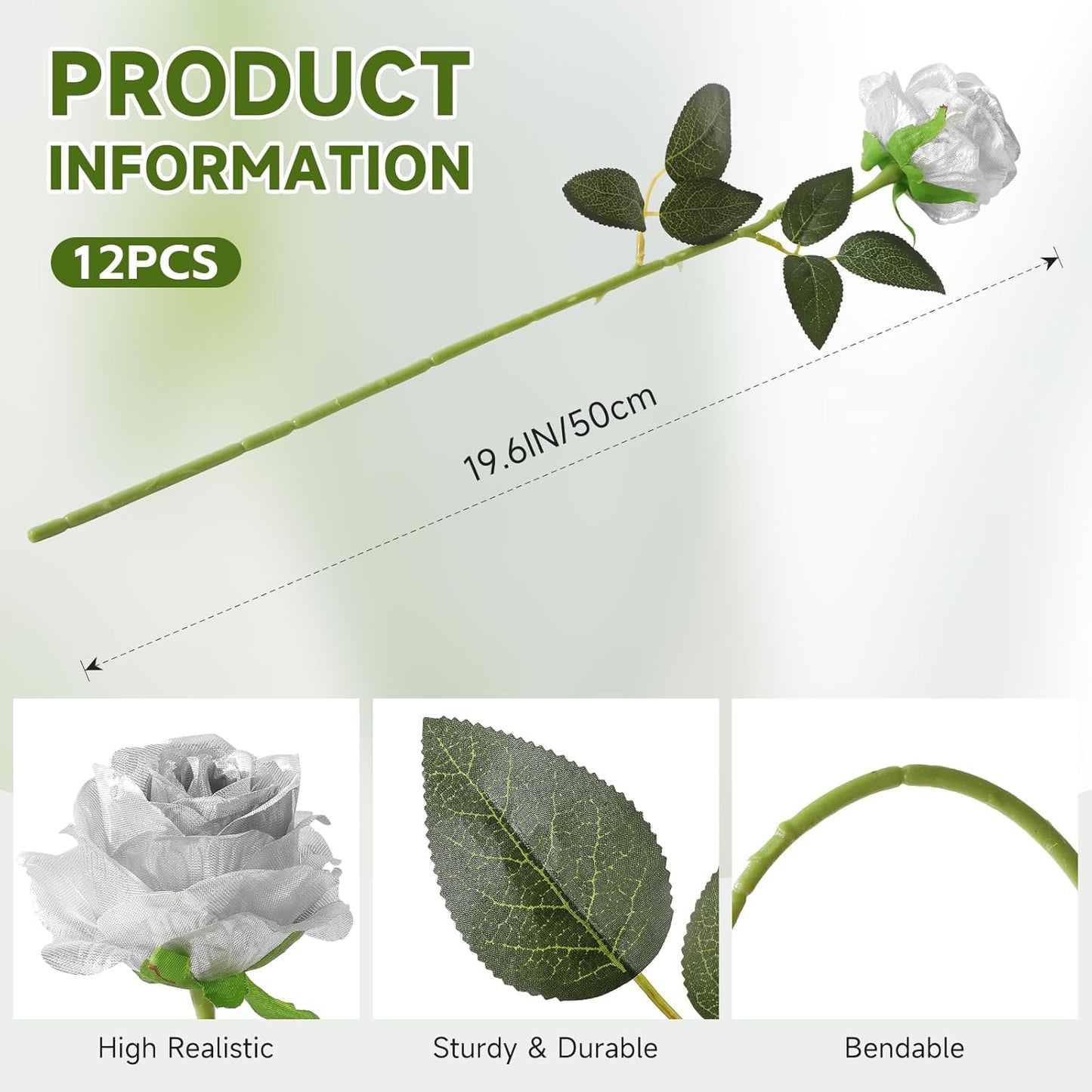 Tifuly Silver Roses Artificial Flowers -12Pcs Realistic Single Long Stem Fake Silk Roses Bouquet for Party Home Wedding Centerpiece Hotel Office Decor