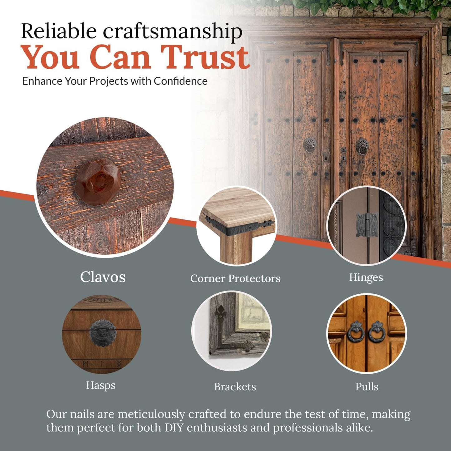 10 Pack 1" Small Round Head Iron Clavos Decorative Nails – Sealed Rusted – Handmade Rustic Round Fasteners for Farmhouse Shutter, Faux Wood, Barn Door, Shutters, and Gates – Ornamental Wood Accent