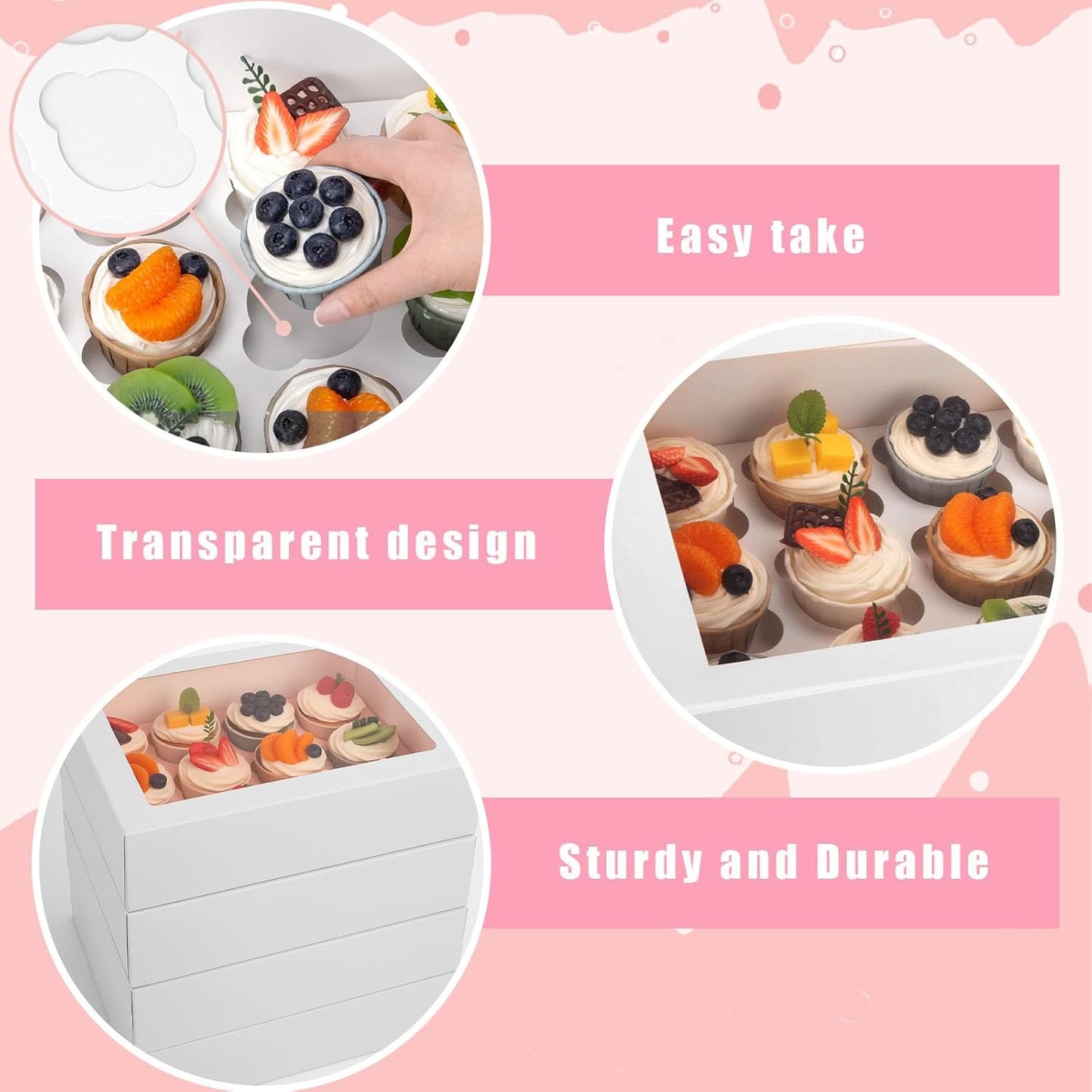 VGOODALL 12 Count Cupcake Boxes, 6PCS Cupcake Container with Window Boxes Holding 72 Pastry Box for Birthday Holiday Party Bakery Supplies 13.2"x9.8"x4"