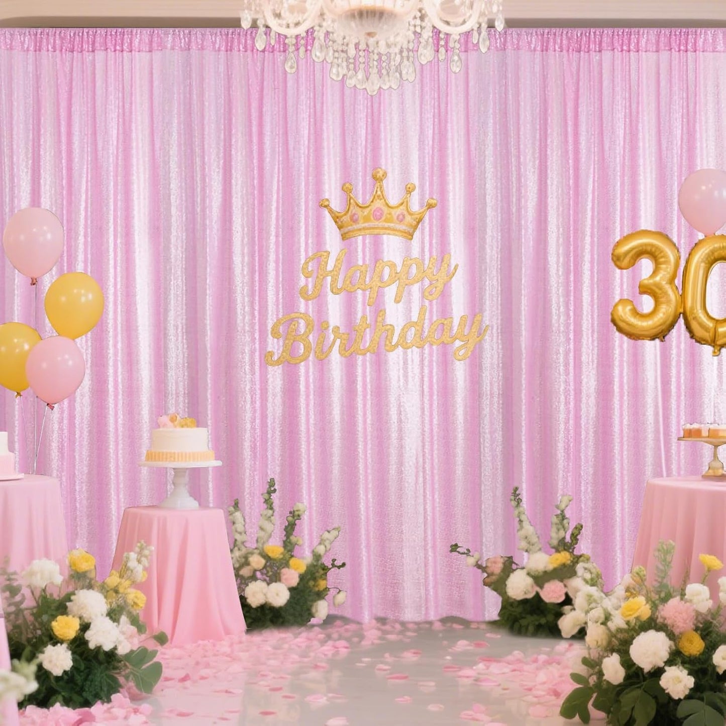 Matte Pink Sequin Backdrop Curtain 2 Pieces 2FTx8FT Glitter Photography Backdrop for Party Wedding Birthday Christmas Decorations