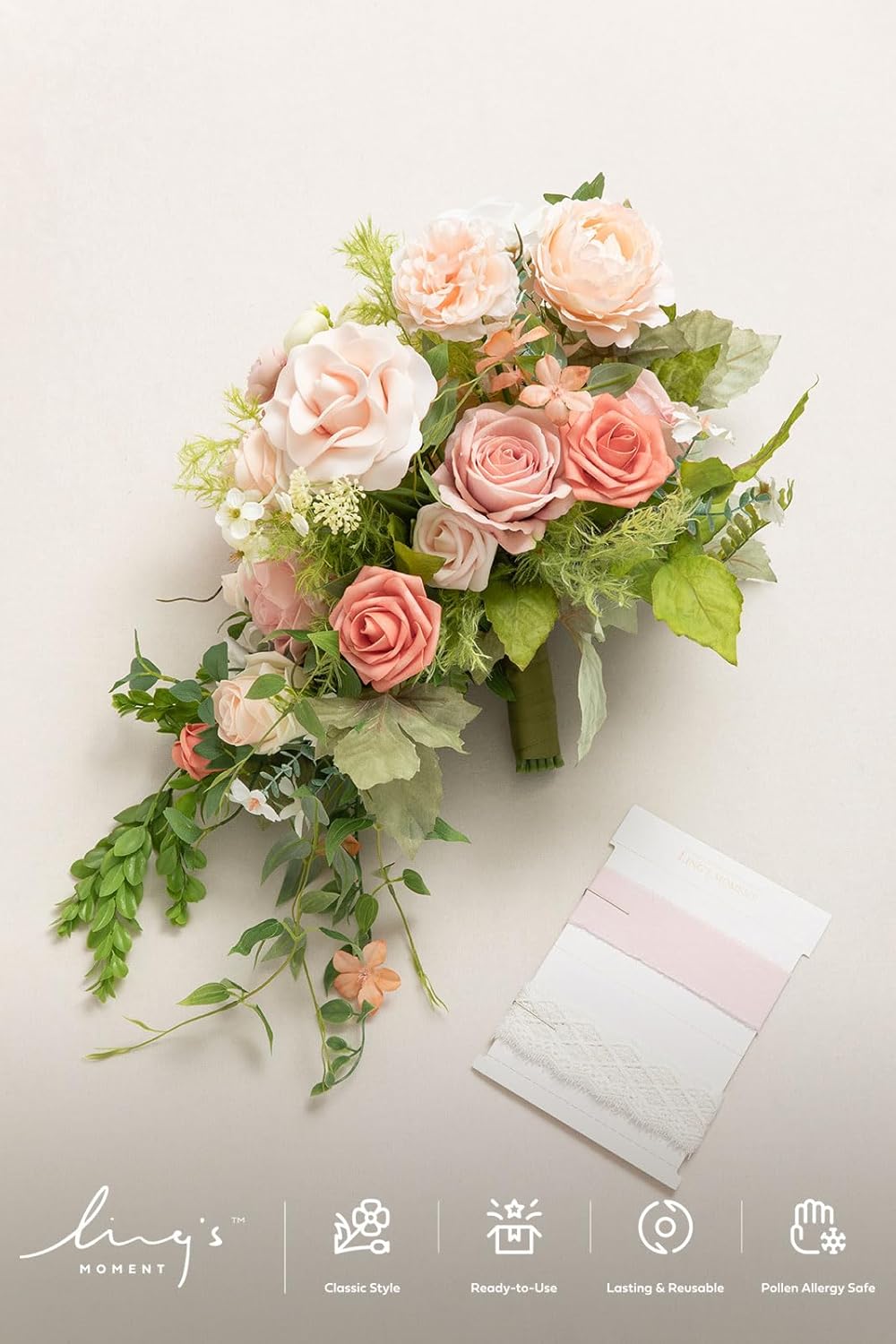 Ling's moment Pink Bride Bouquet - 15 Inch Wedding Blush Garden Artificial Flowers for Bride