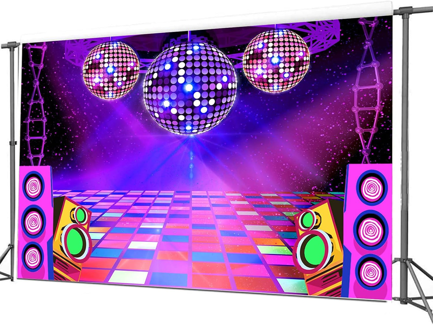 Dance Party Backdrop Retro 80s 90s Theme Stage Dance Ball Music Birthday Party Decoration DJ Photography Background 15 x 10 ft for Baby Shower Picture Photo Shoot Polyester Fabric, Red