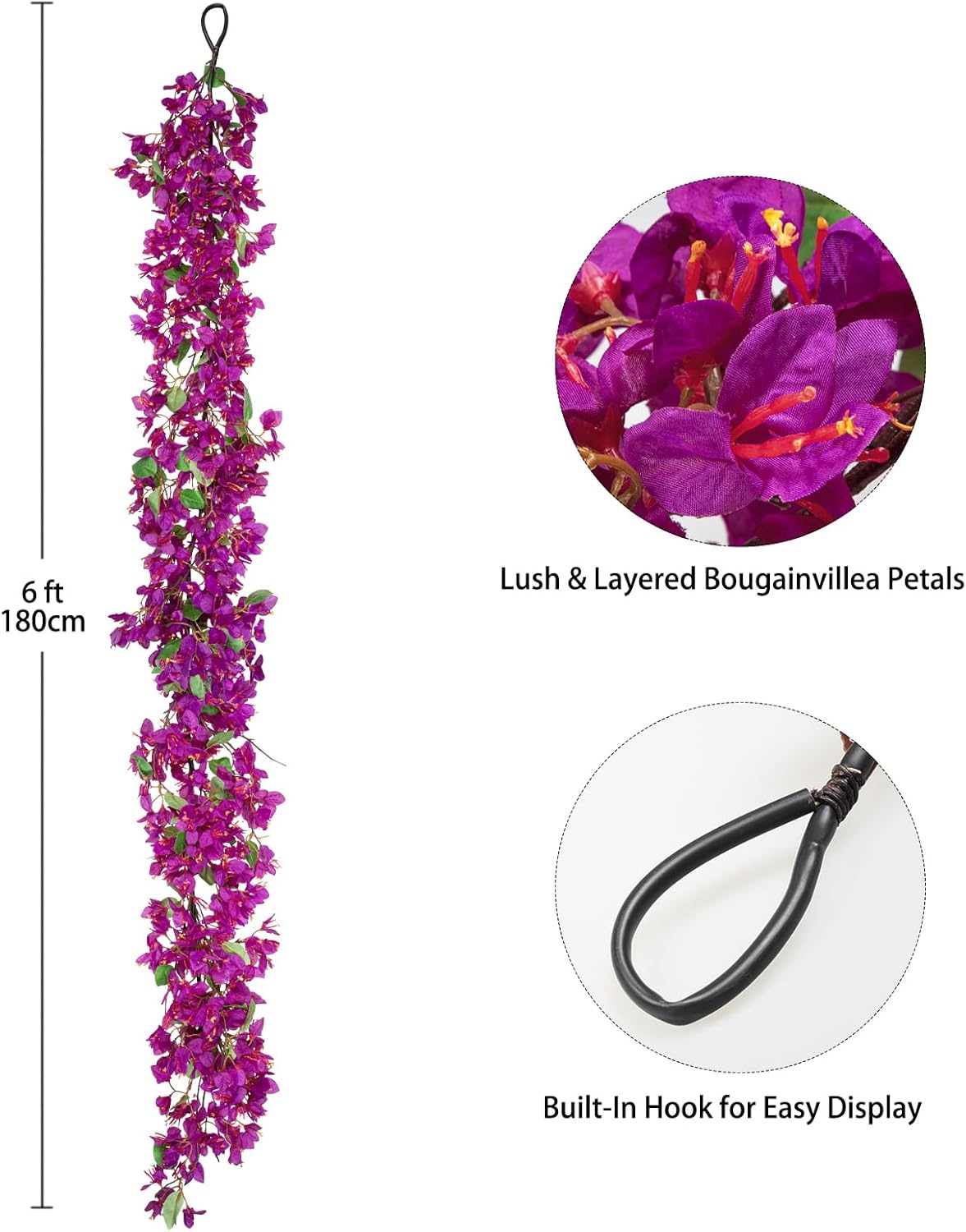 Briful 6ft Purple Bougainvillea Flower Garland – Artificial Silk Floral Vine with Built-in Hook Faux Flower Garland for Backdrop Table Wall Wedding Party Home Decoration