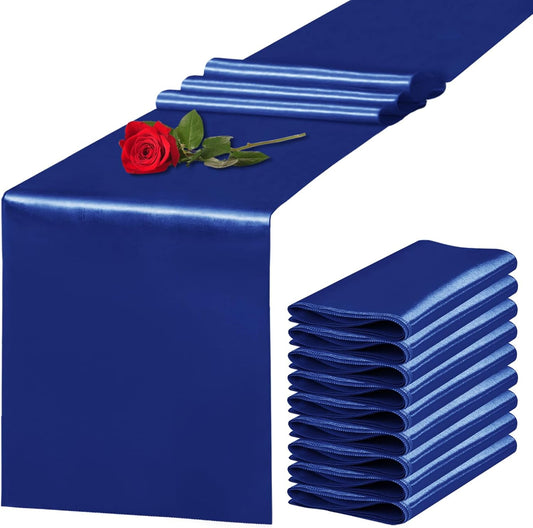 10 Pack Satin Table Runner 12 x 108 Inch Long Navy Silk Table Runner for Wedding Party Banquet Birthday Decoration