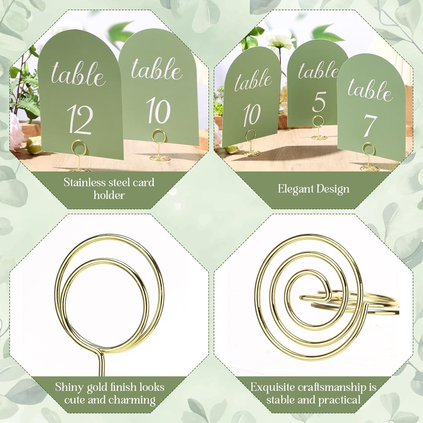 Green and White Table Numbers 1-30 with Head Table Number Card and Holders, 5 x 7 Inch Arched Place Seating Sign Double Sided for Wedding Reception Anniversary Birthday Party Restaurant