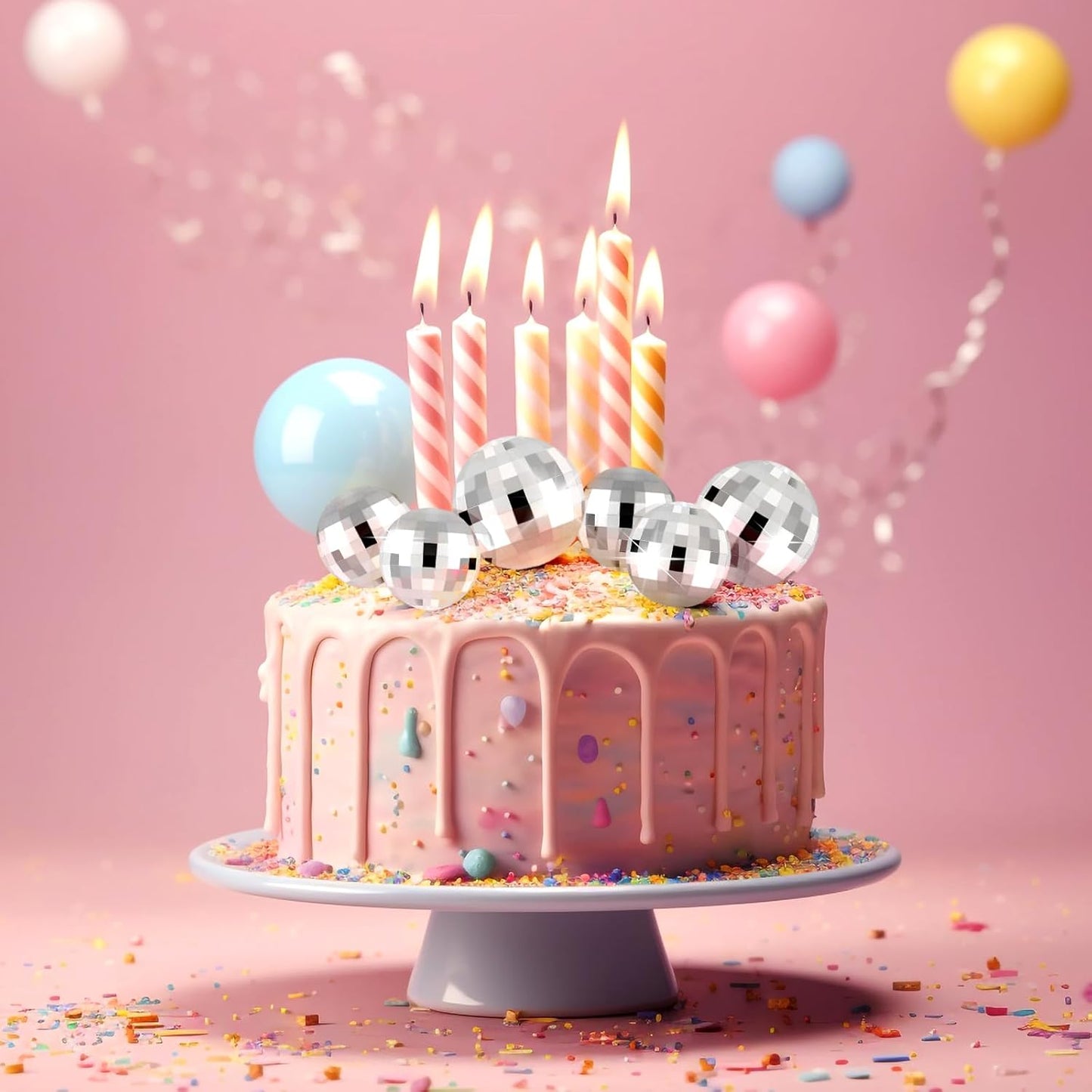 ASTARON 20 Pcs Disco Ball Cake Topper Decorations Sticks Silver Cake Balls Picks Toppers for Birthday Anniversary Disco Retired Theme Party Decorations