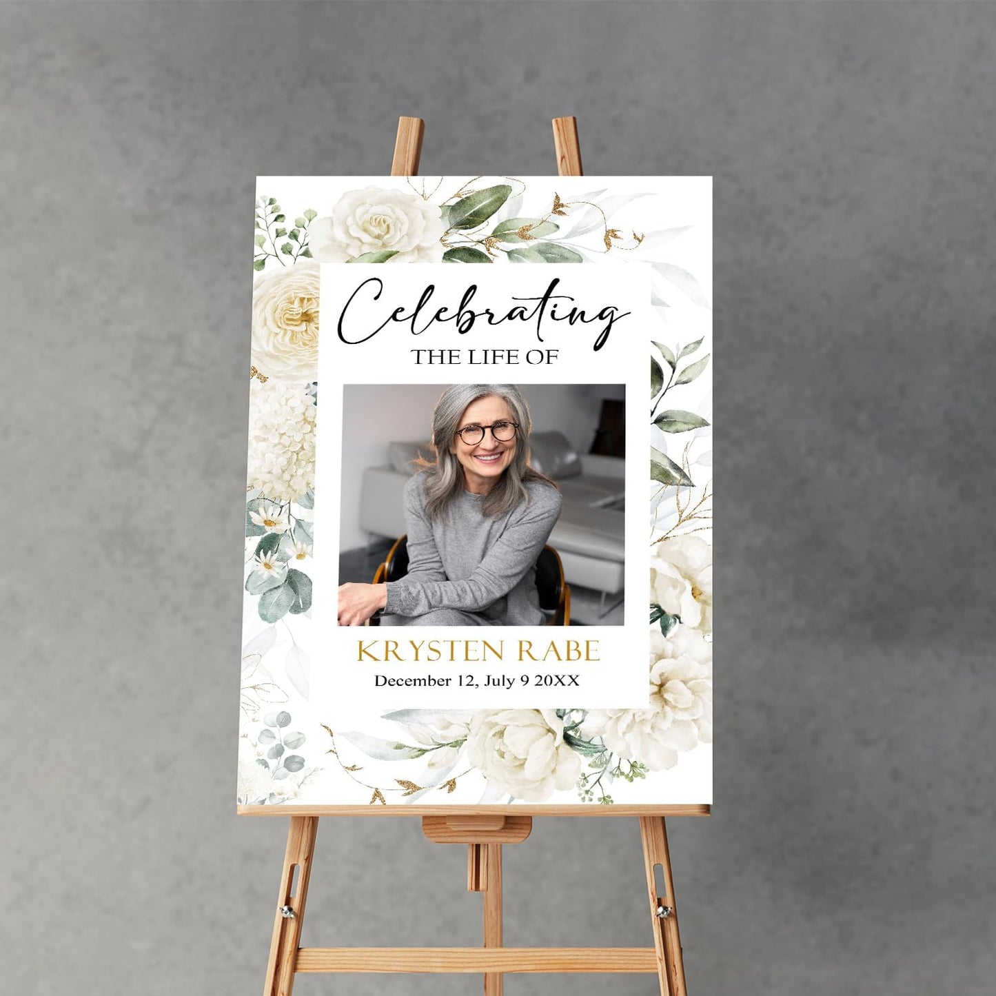 Greenery Funeral Sign, Memorial Sign, Celebration of Life Welcome, Eucalyptus Greenery Funeral Sign, Funeral program, Gold Frame Printable Celebration of Life Sign