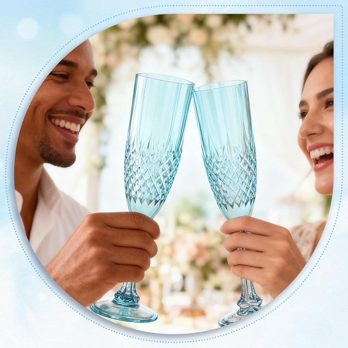 Plastic Champagne Flutes, 48PCS Light Cyan Wine Glasses Goblets Cups Reusable Flute, for Weddings Bachelor Parties Toasting and Events(48, Light Cyan)