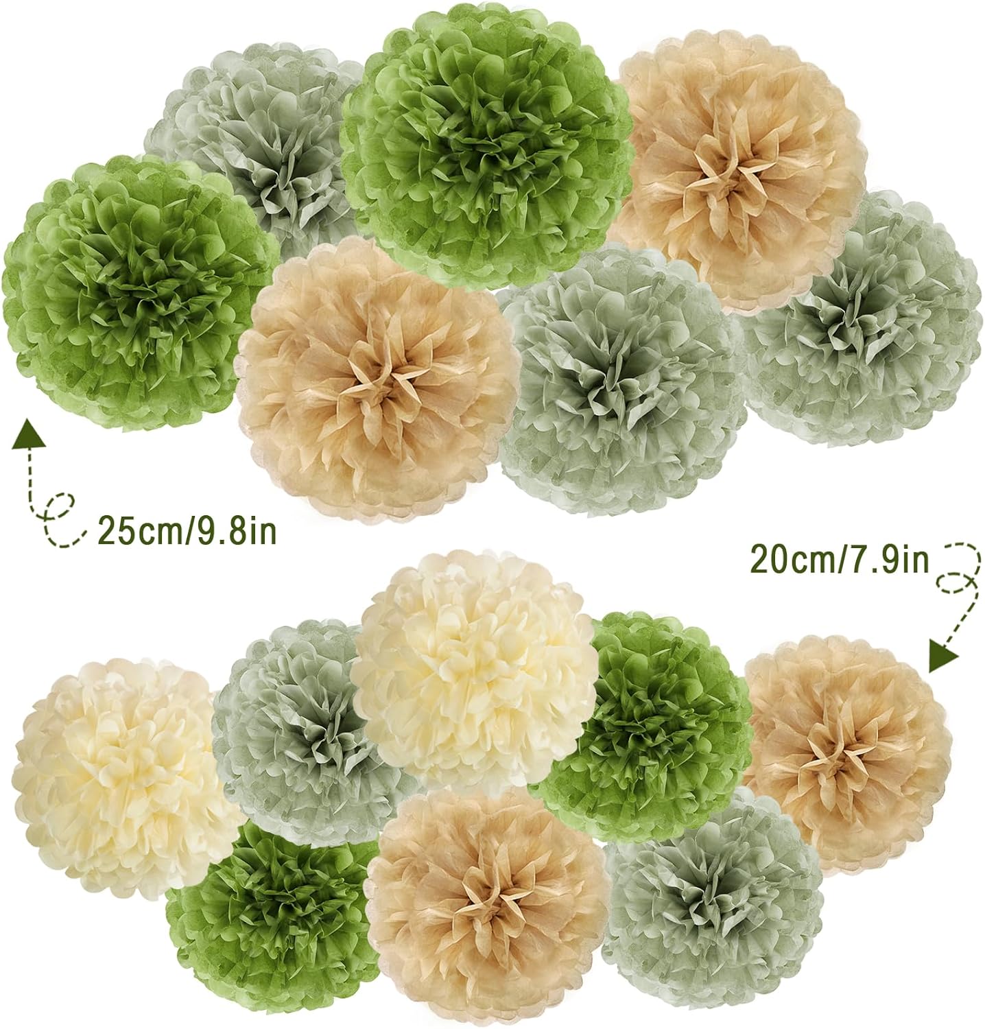 Olive Sage Green Tissue Paper Pom Poms Safari Jungle Party Decorations Paper Flowers Decorations Natural Green Boho Hanging Décor for Birthday Baby Shower Bridal Wedding Party Supplies
