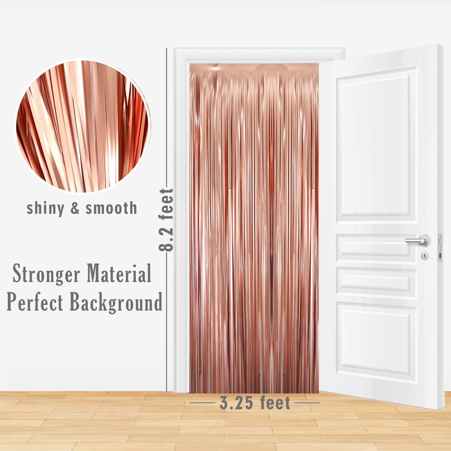 GOER 3.2 ft x 9.8 ft Metallic Tinsel Foil Fringe Curtains for Party Photo Backdrop Wedding Decor (4 Pcs,Matte Rose Gold), One Size