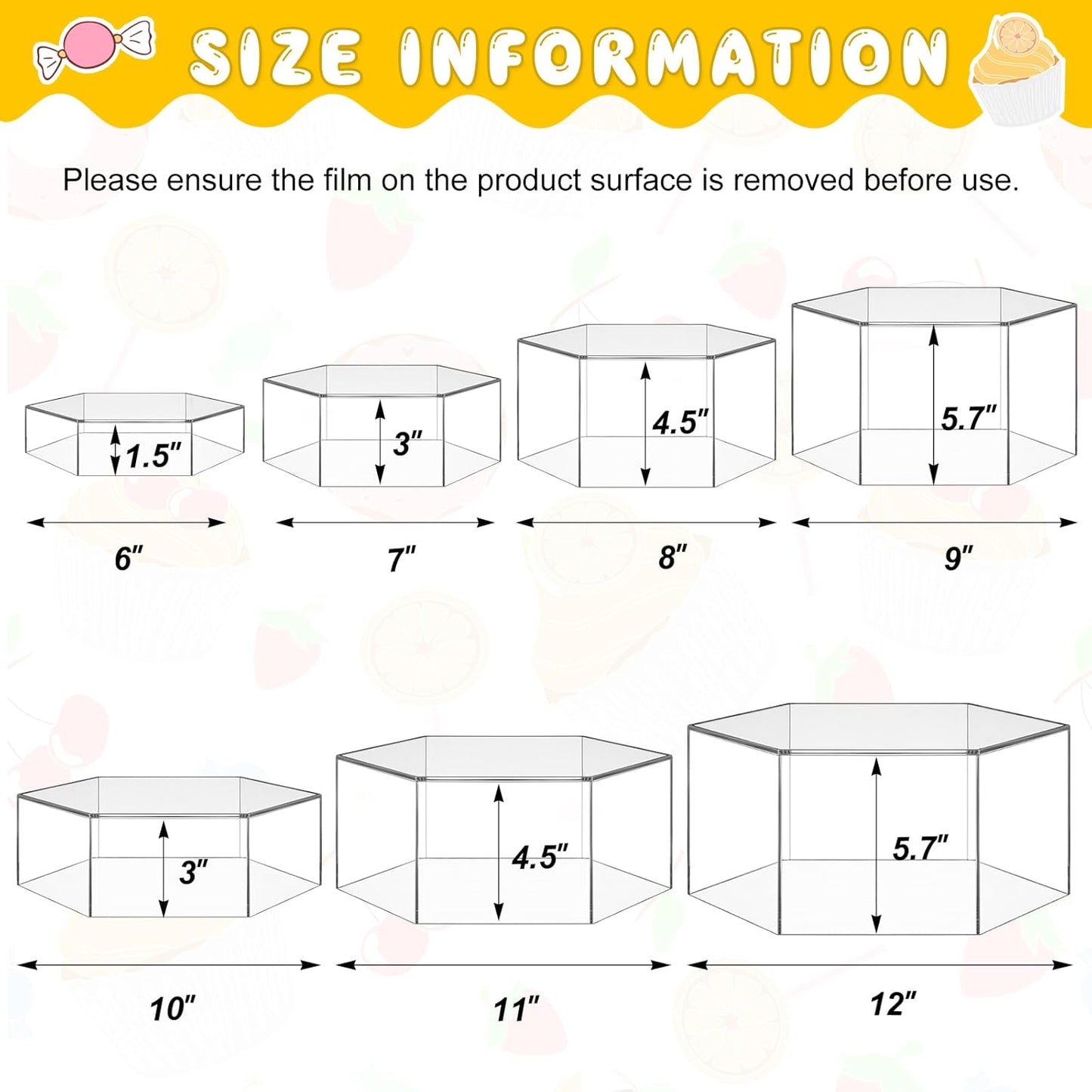 Leinuosen 7 Pcs Large Buffet Risers Set 6" to 12" Acrylic Display Box Catering Dessert Table Riser Food Display Decorative Stand with Hollow Bottom for Catering Supplies(Clear, Hexagonal)