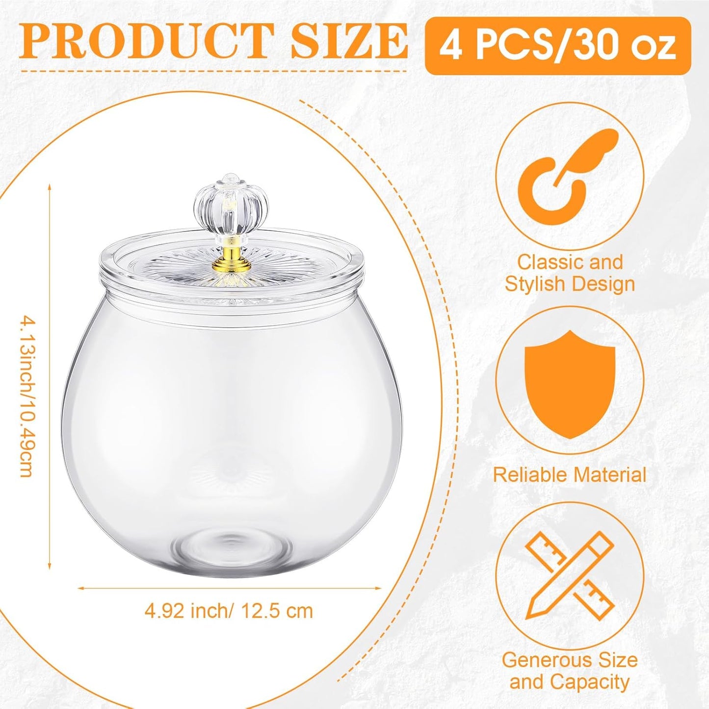 Nuogo 4 Pcs Plastic Candy and Cookie Jars with Lids Clear Cookie Container Candy Jars Large Airtight Apothecary Storage Organization for Wedding Home Kitchen Bar(30 oz)