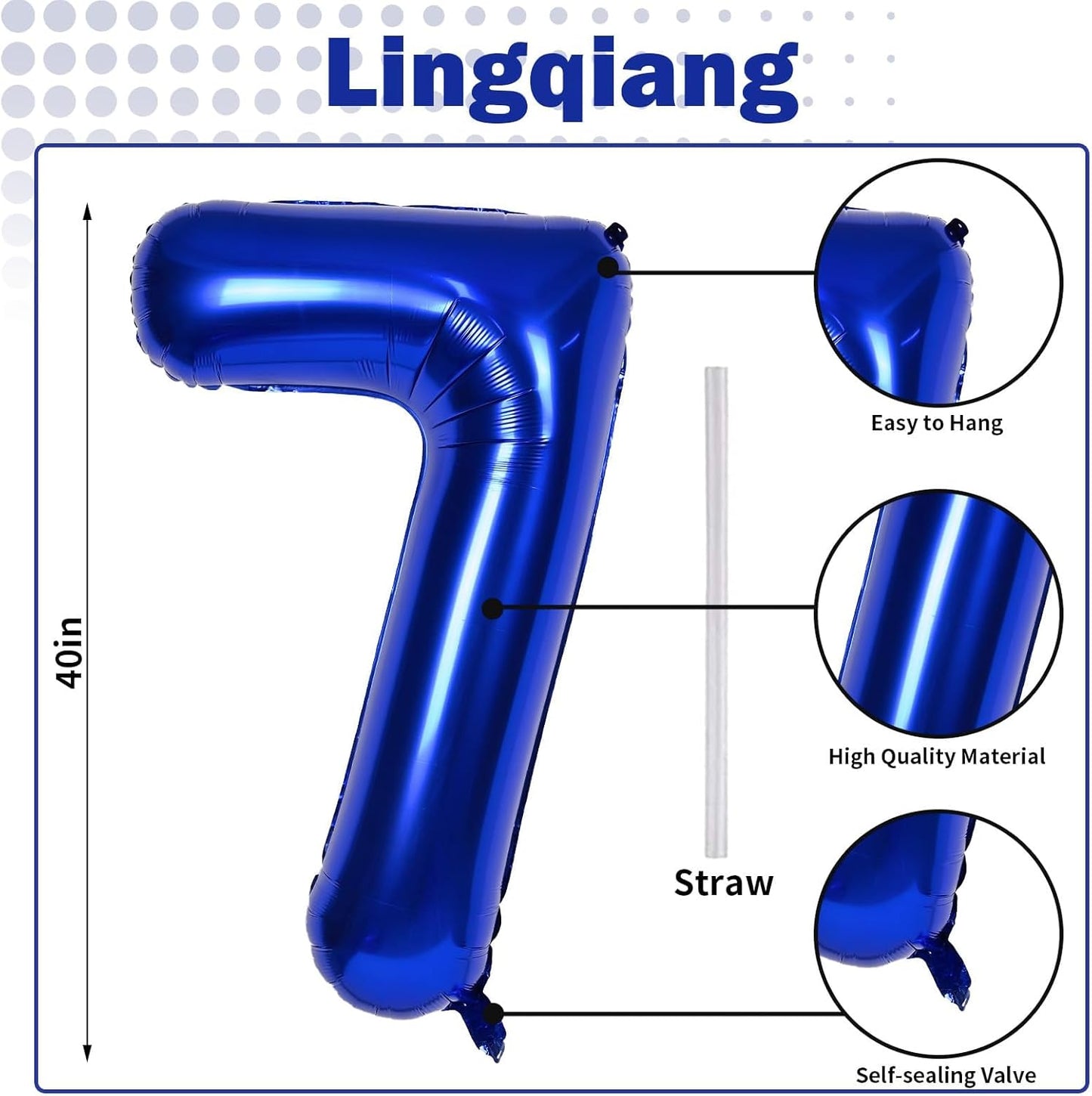 40'' Navy Blue Number 7 Balloon, Self Inflating Foil Number Balloons Set 0-9, Dark Blue Digital 7 Helium Balloon for Boys 7th Birthday Graduation Party Decorations Anniversary Supplies